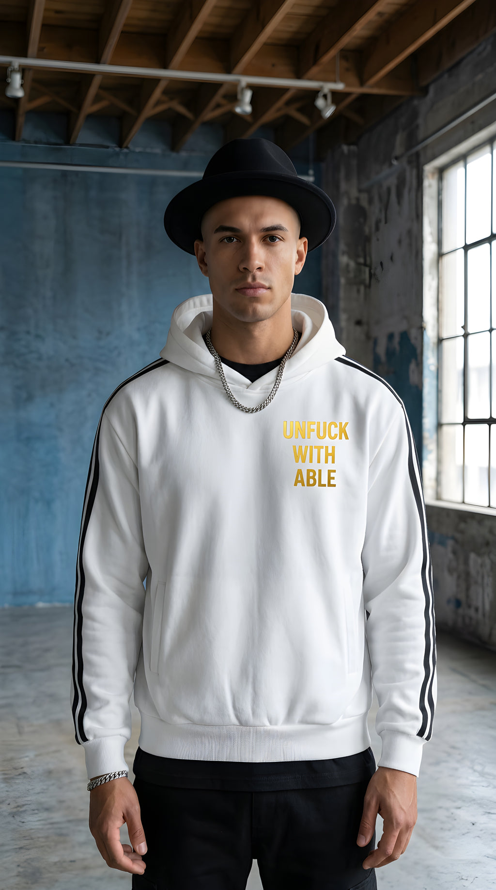 MENS 'UNFUCKWITHABLE' Side Stripe Drop-Shoulder Hoodie