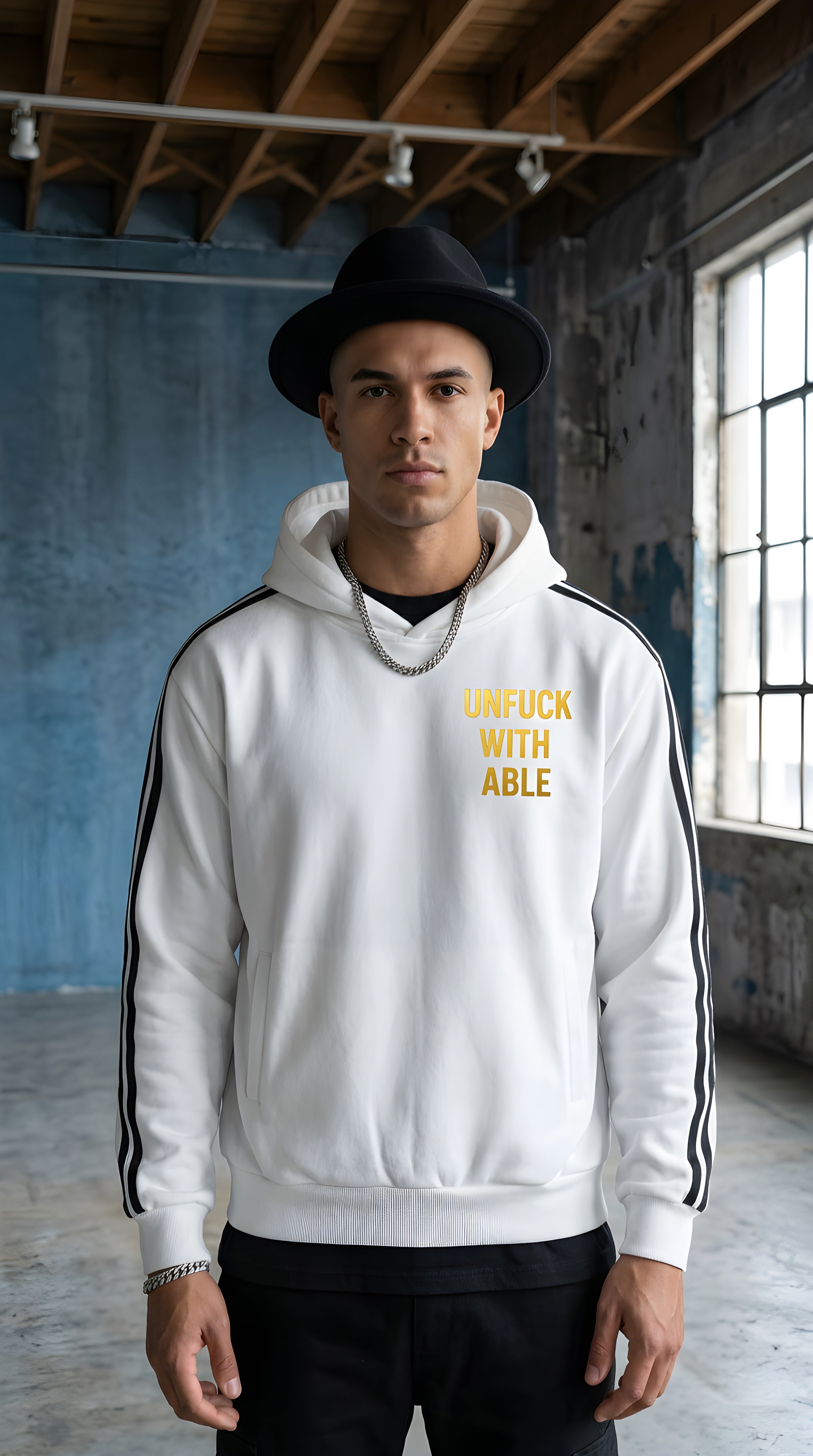 MENS 'UNFUCKWITHABLE' Side Stripe Drop-Shoulder Hoodie