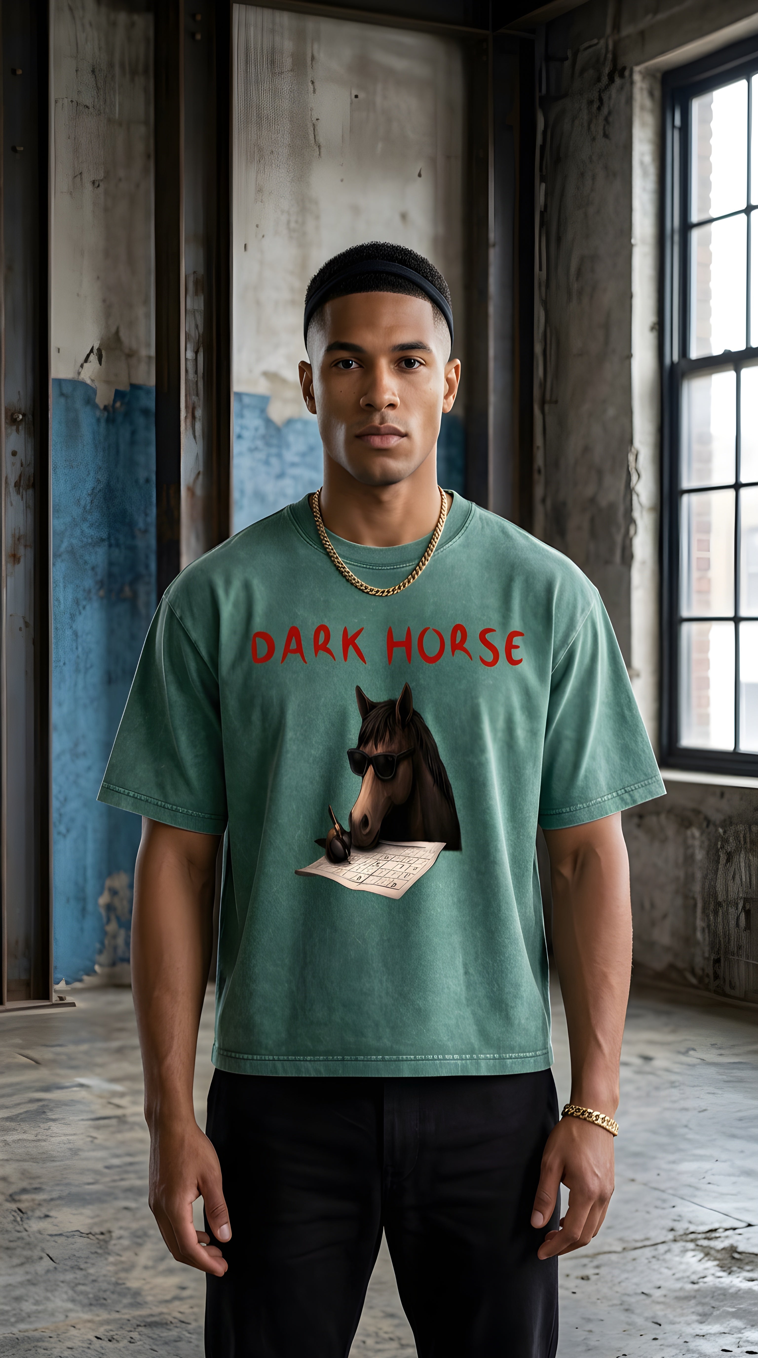 Mens 'DARK HORSE" Mineral Wash Boxy Cotton Tee