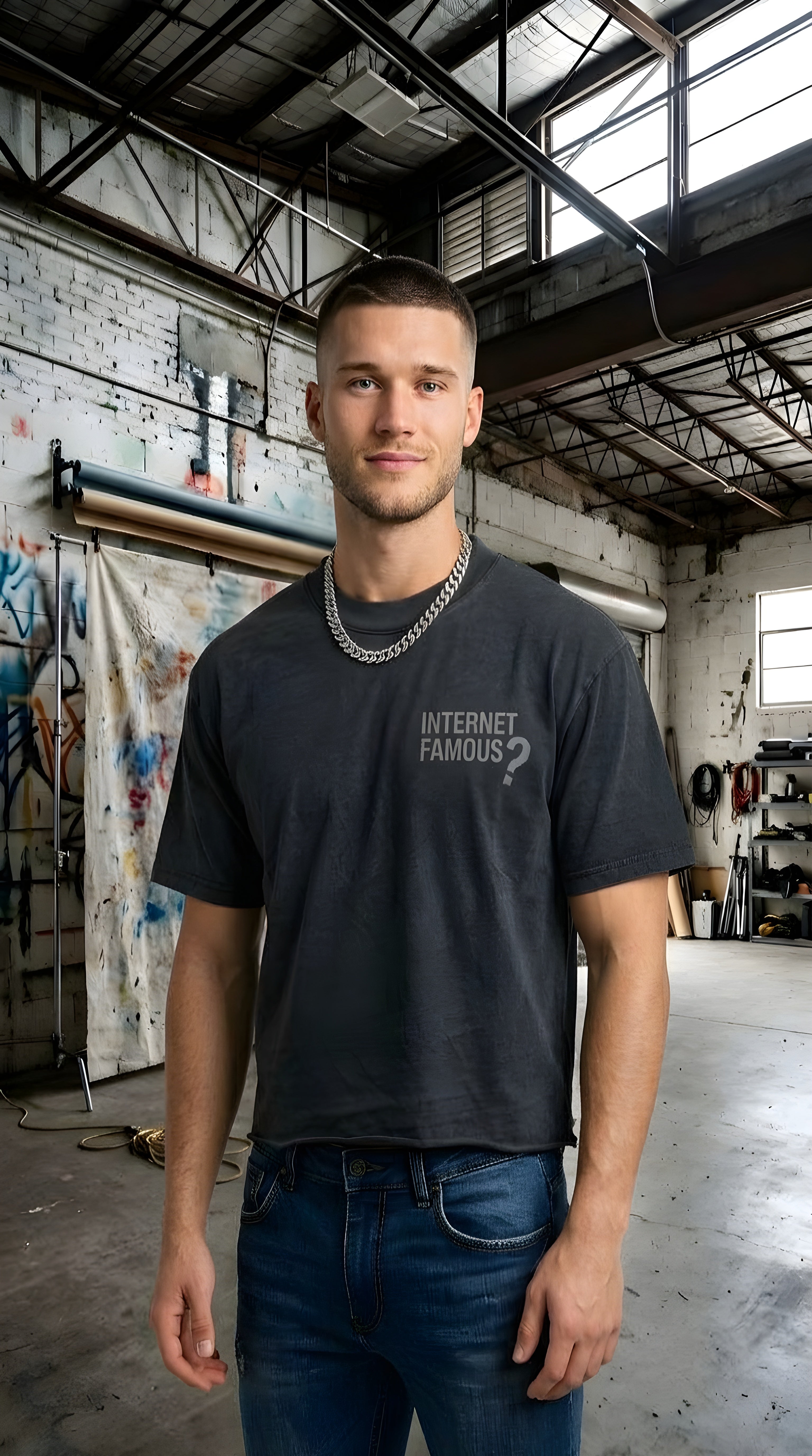 Mens 'INTERNET FAMOUS' Vintage Wash Cotton T-Shirt