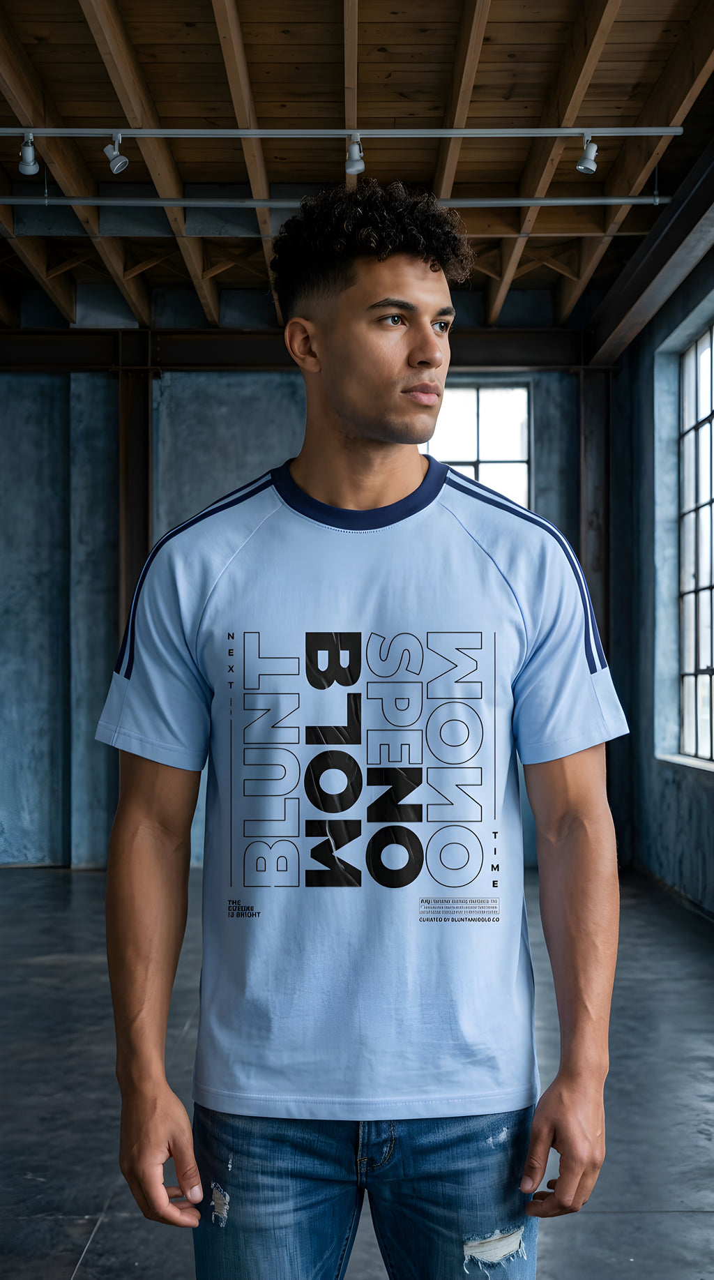 Mens 'BLOOM' Contrast Tape Crewneck Cotton Tee
