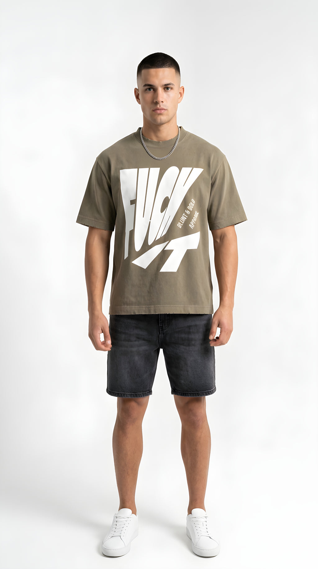 Mens 'FUCK IT' Heavyweight Vintage Washed Frayed Tee