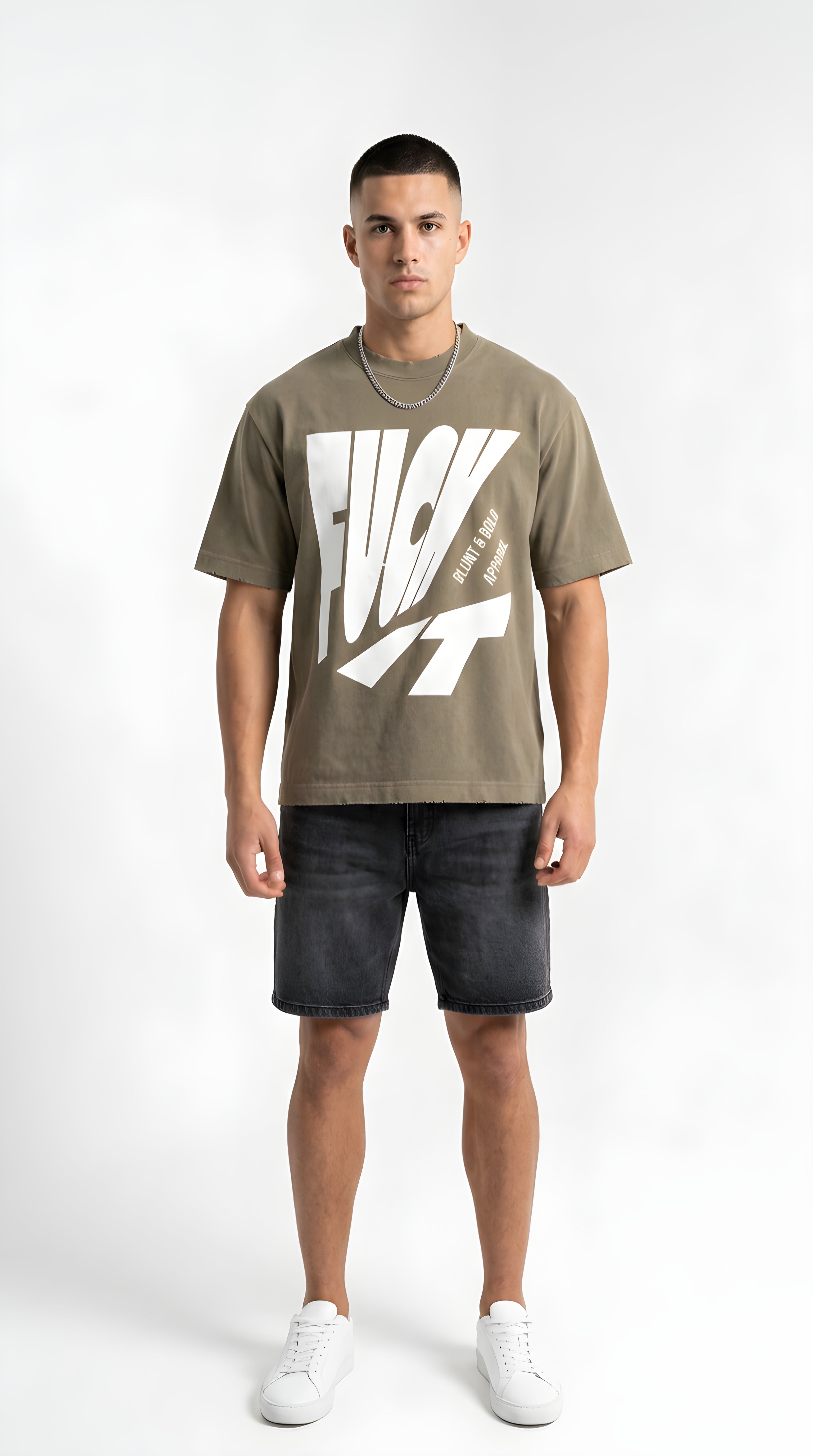 Mens 'FUCK IT' Heavyweight Vintage Washed Frayed Tee