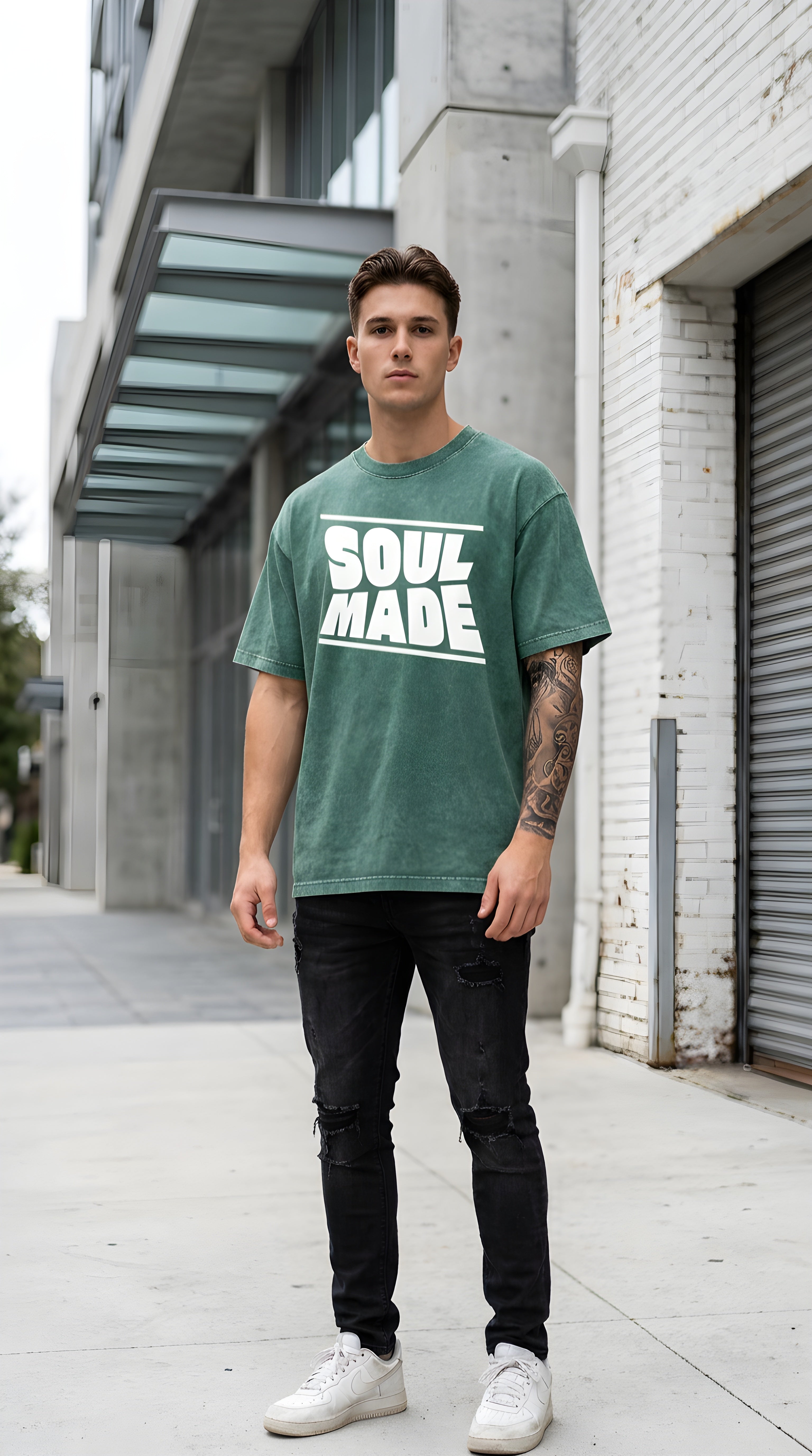 Mens 'SOUL MADE" Mineral Wash Boxy Cotton Tee