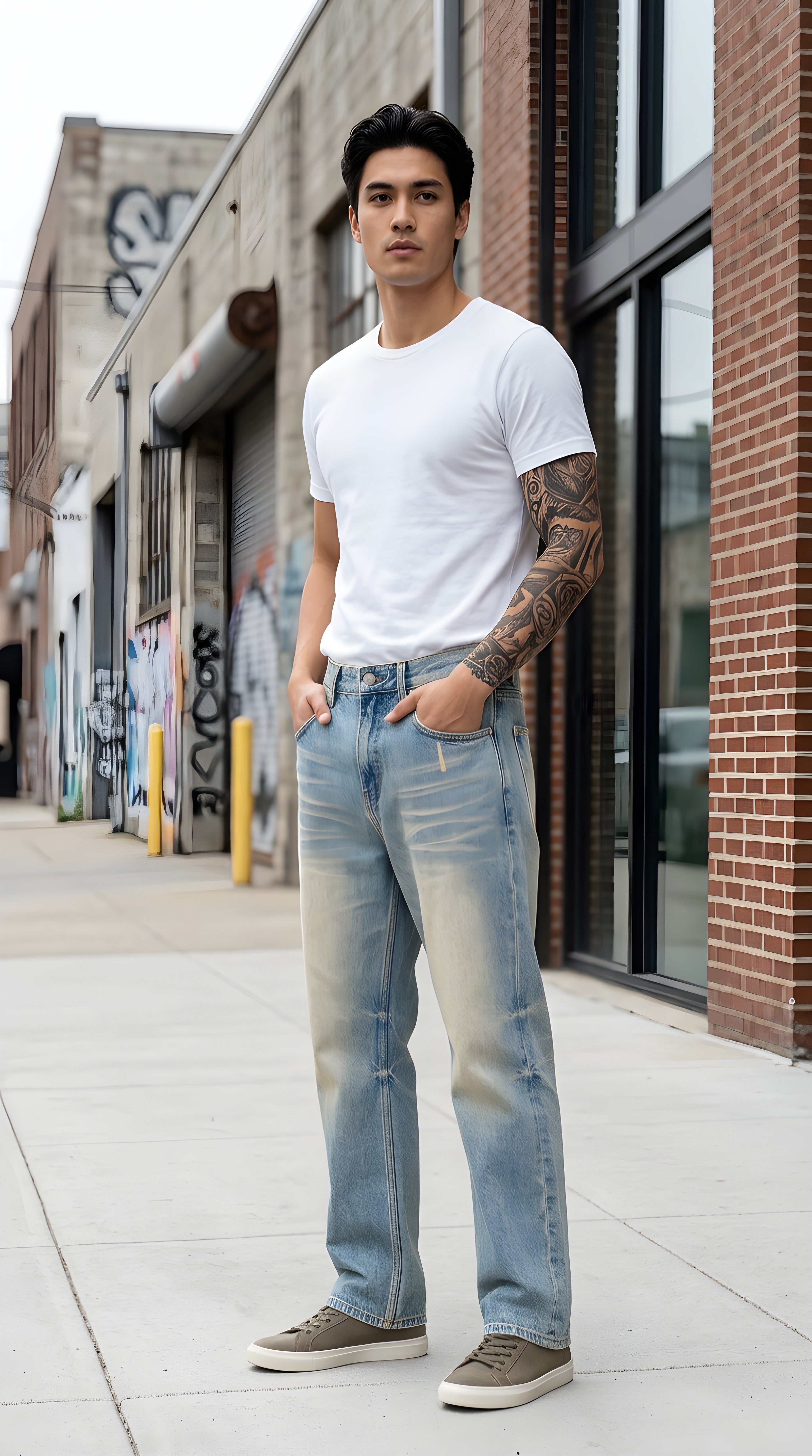 Sun Fade Raw Hem Denim Jeans