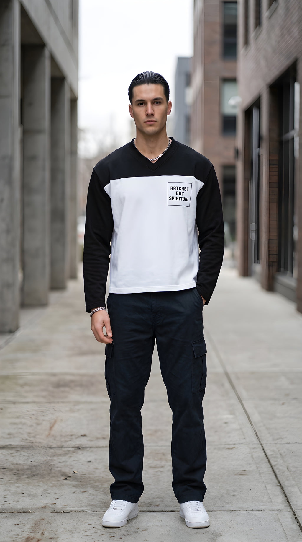 Mens 'RATCHET BUT SPIRITUAL' Sun Fade Color-Block Tee