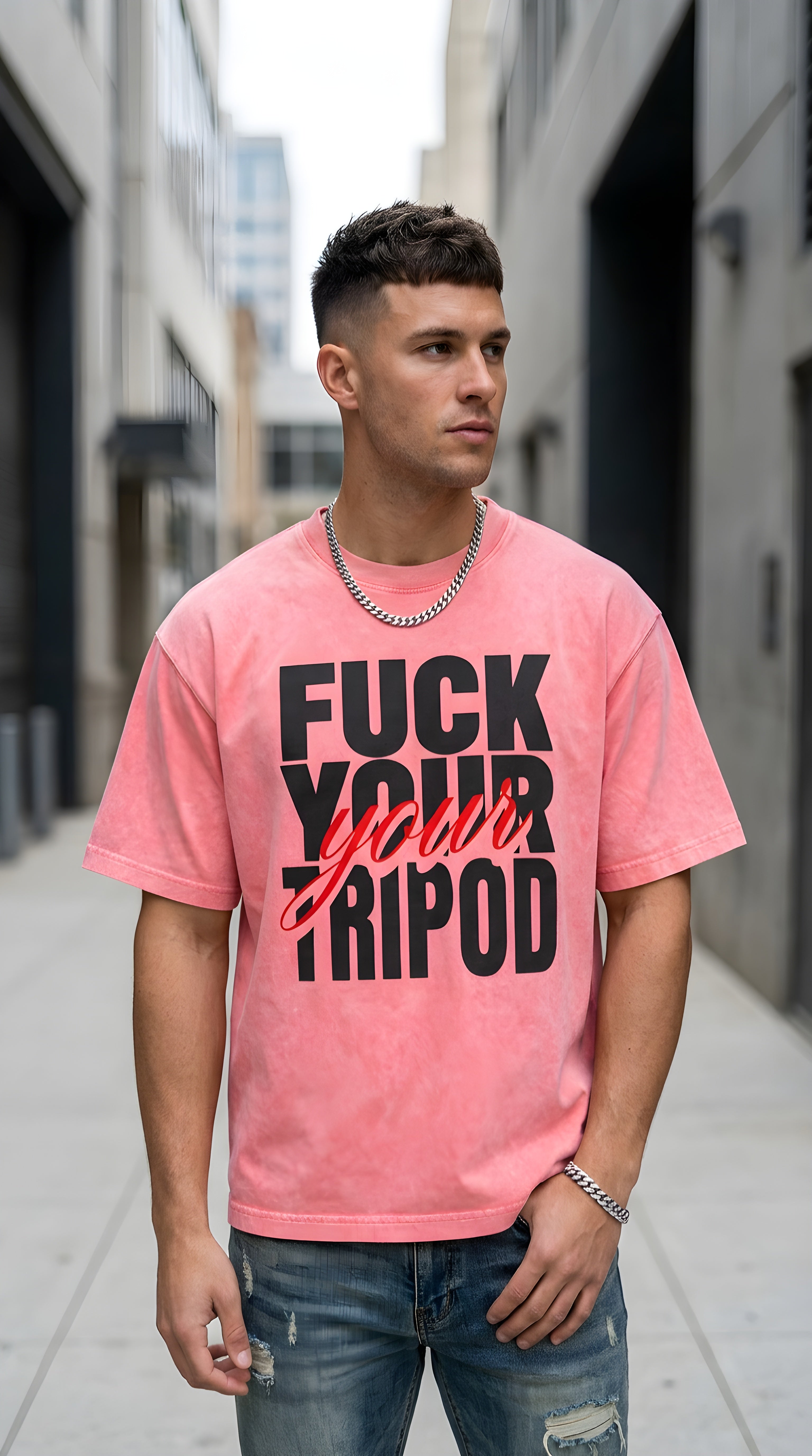 MENS 'FUCK YOUR TRIPOD' Miniral Wash Boxy Cotton T-Shirt