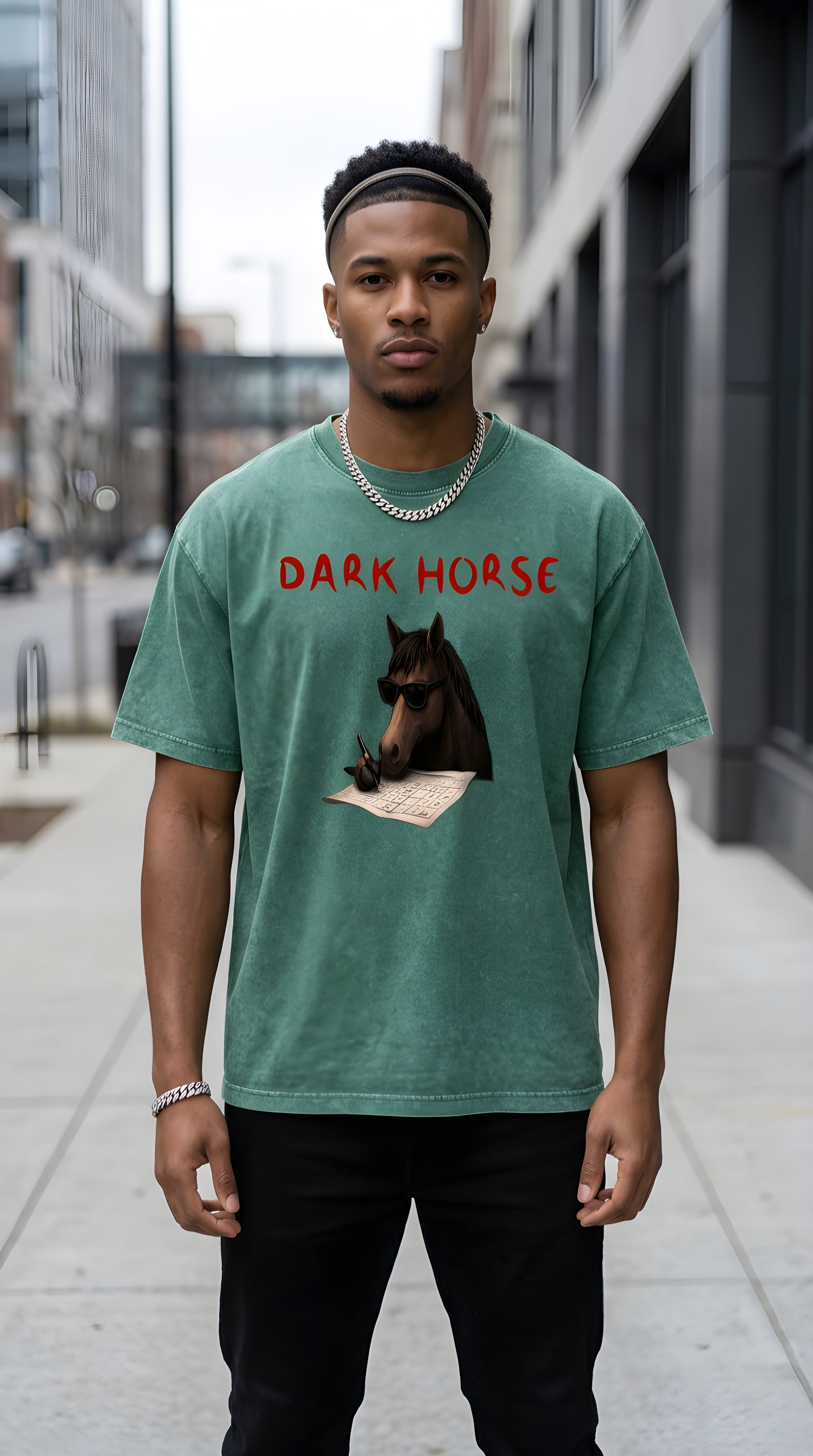 Mens 'DARK HORSE" Mineral Wash Boxy Cotton Tee