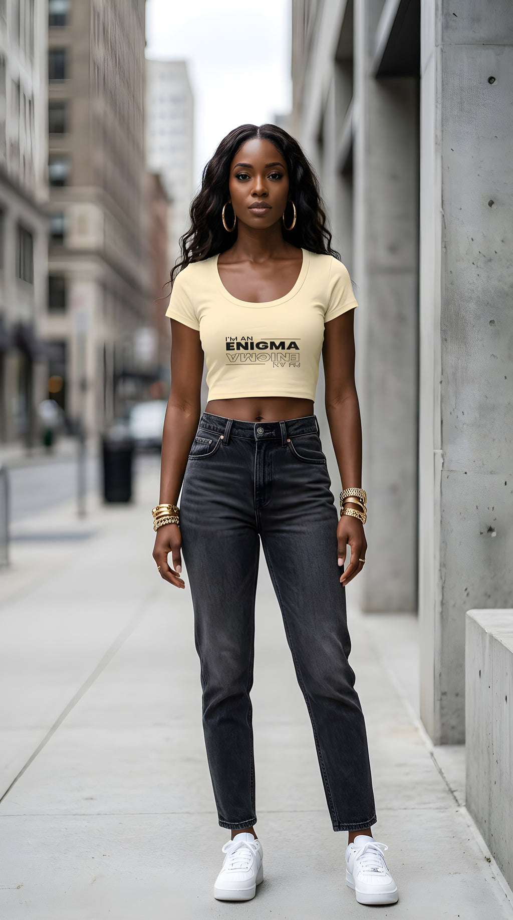Womens 'ENIGMA' Solid Color Slim Crop Tee