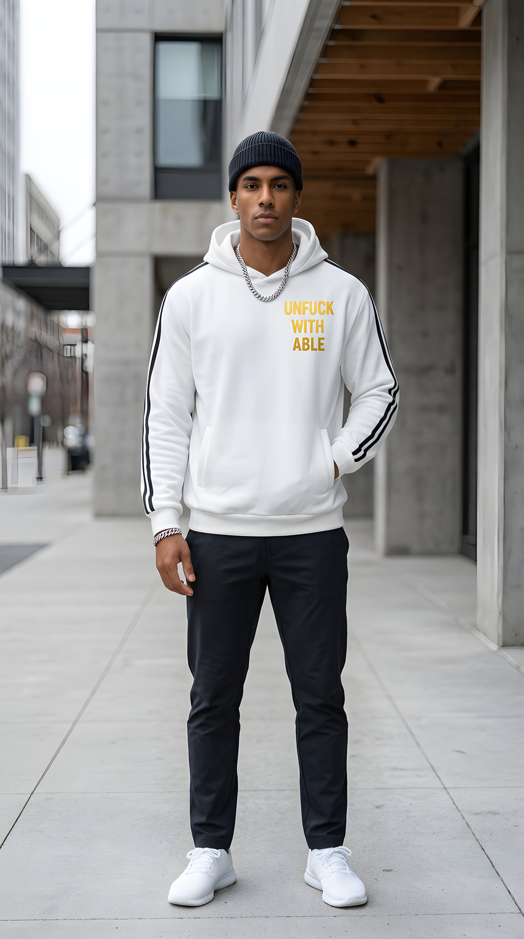 MENS 'UNFUCKWITHABLE' Side Stripe Drop-Shoulder Hoodie