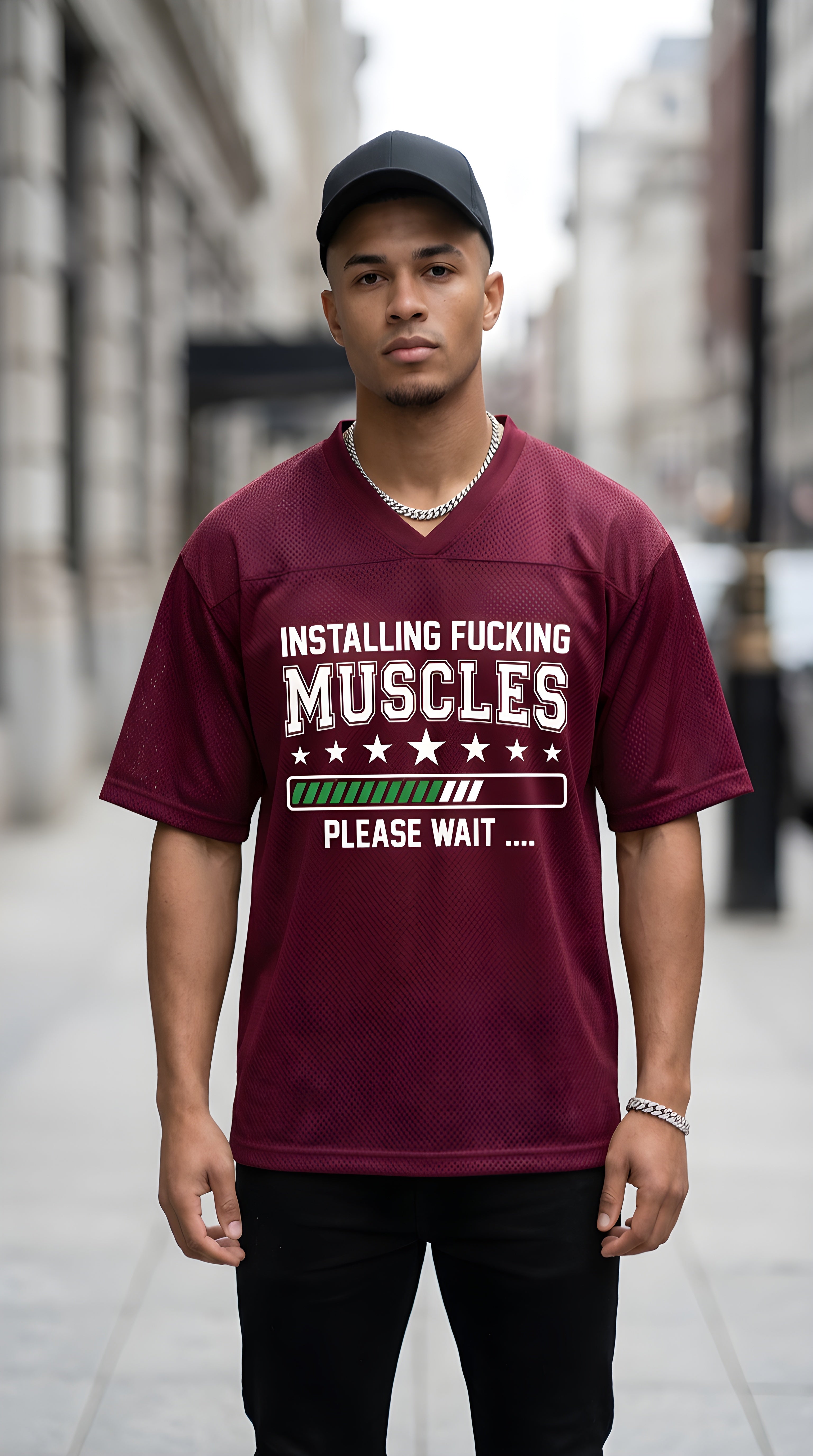 Mens MUSCLES  Oversized Mesh V-Neck Soccer Jersey