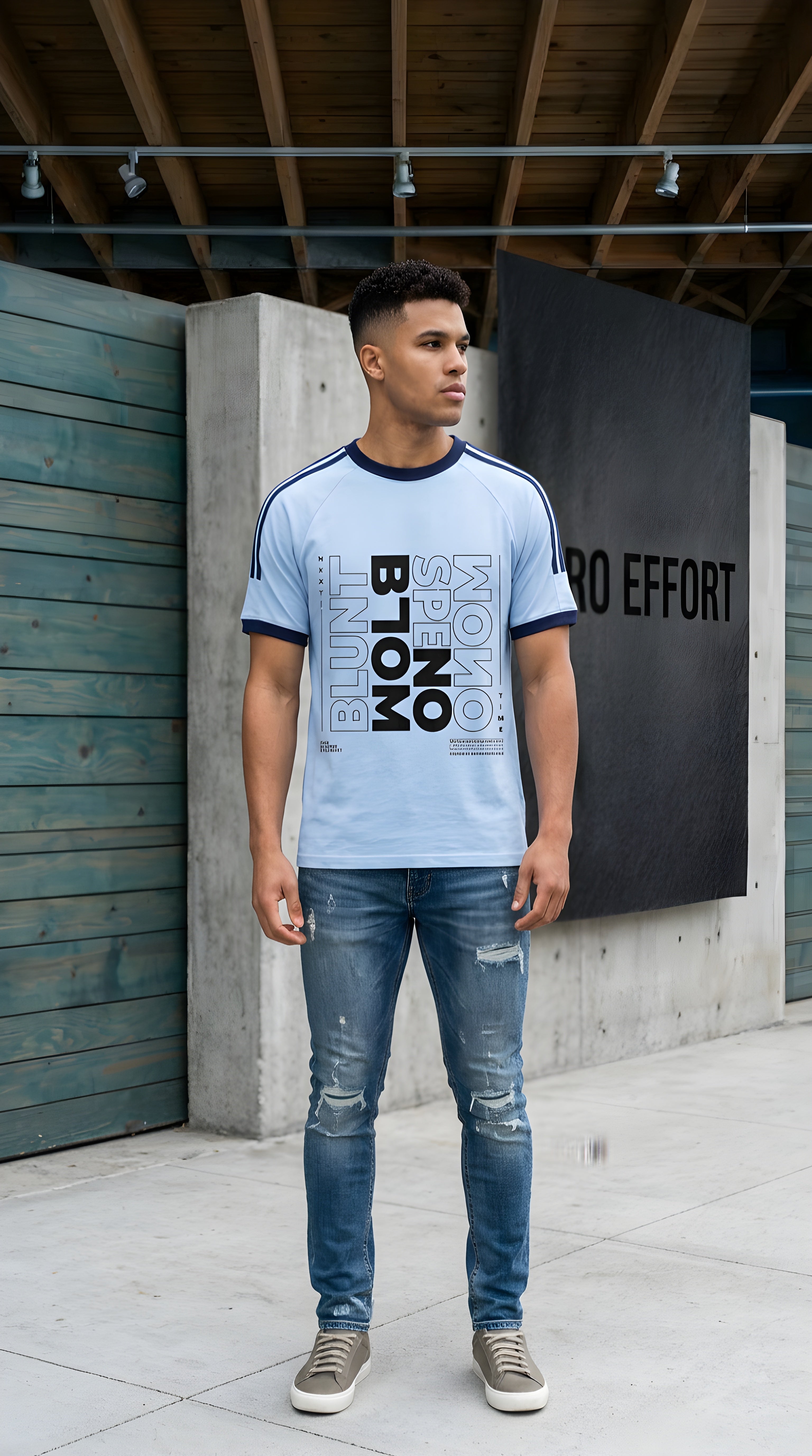 Mens 'BLOOM' Contrast Tape Crewneck Cotton Tee