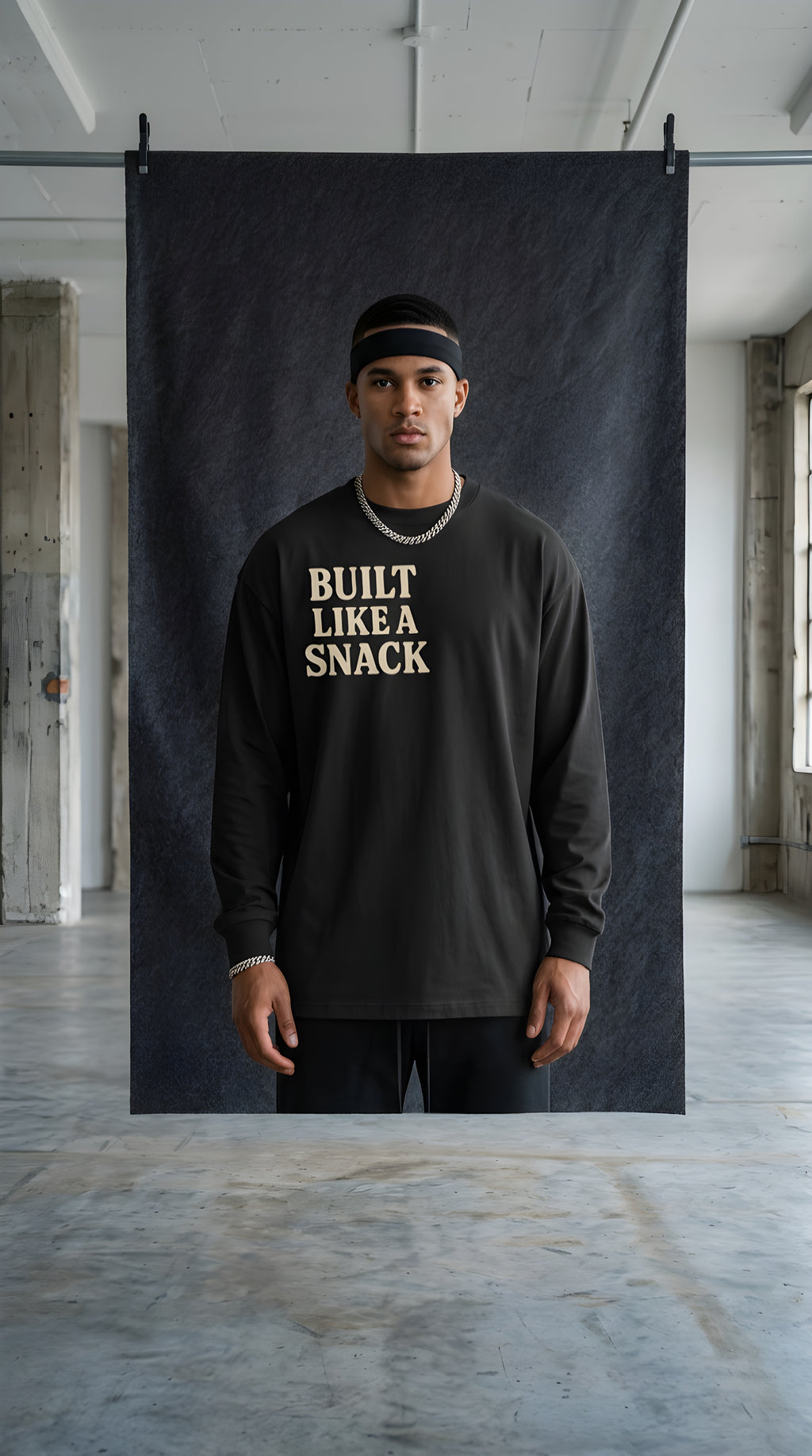Mens 'LIKE A SNACK' Crew Neck Drop Shoulder Long Sleeve Shirt