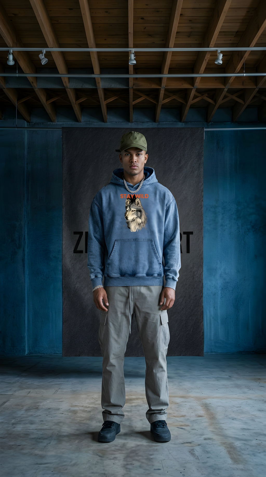 Mens 'STAY WILD" Snow Wash Oversized Hoodie