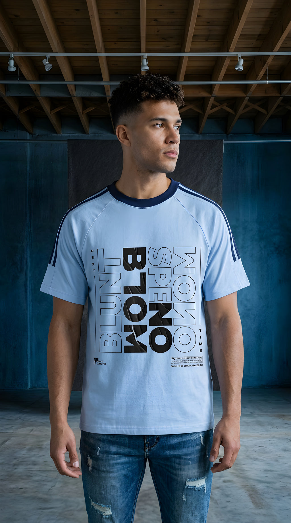 Mens 'BLOOM' Contrast Tape Crewneck Cotton Tee