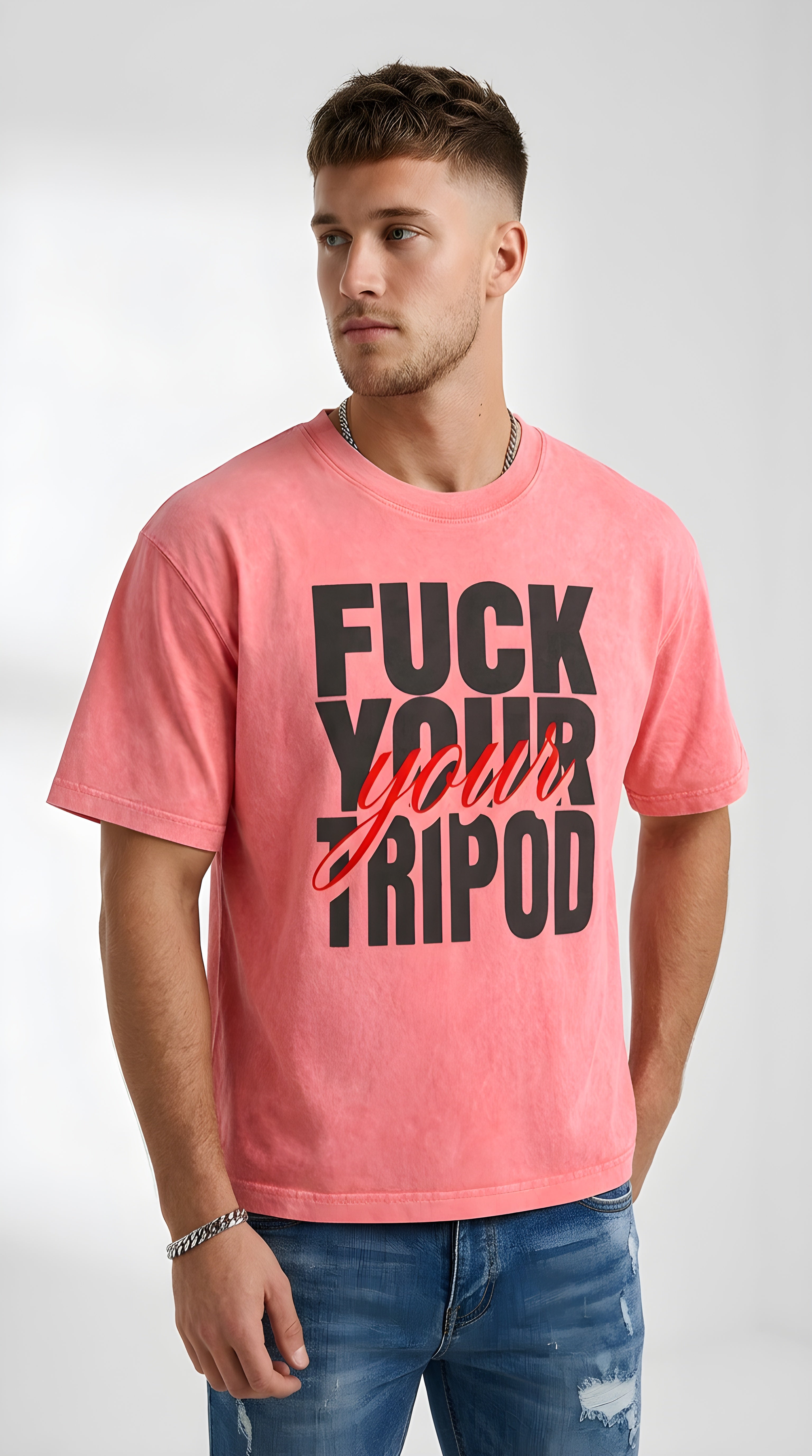 MENS 'FUCK YOUR TRIPOD' Miniral Wash Boxy Cotton T-Shirt