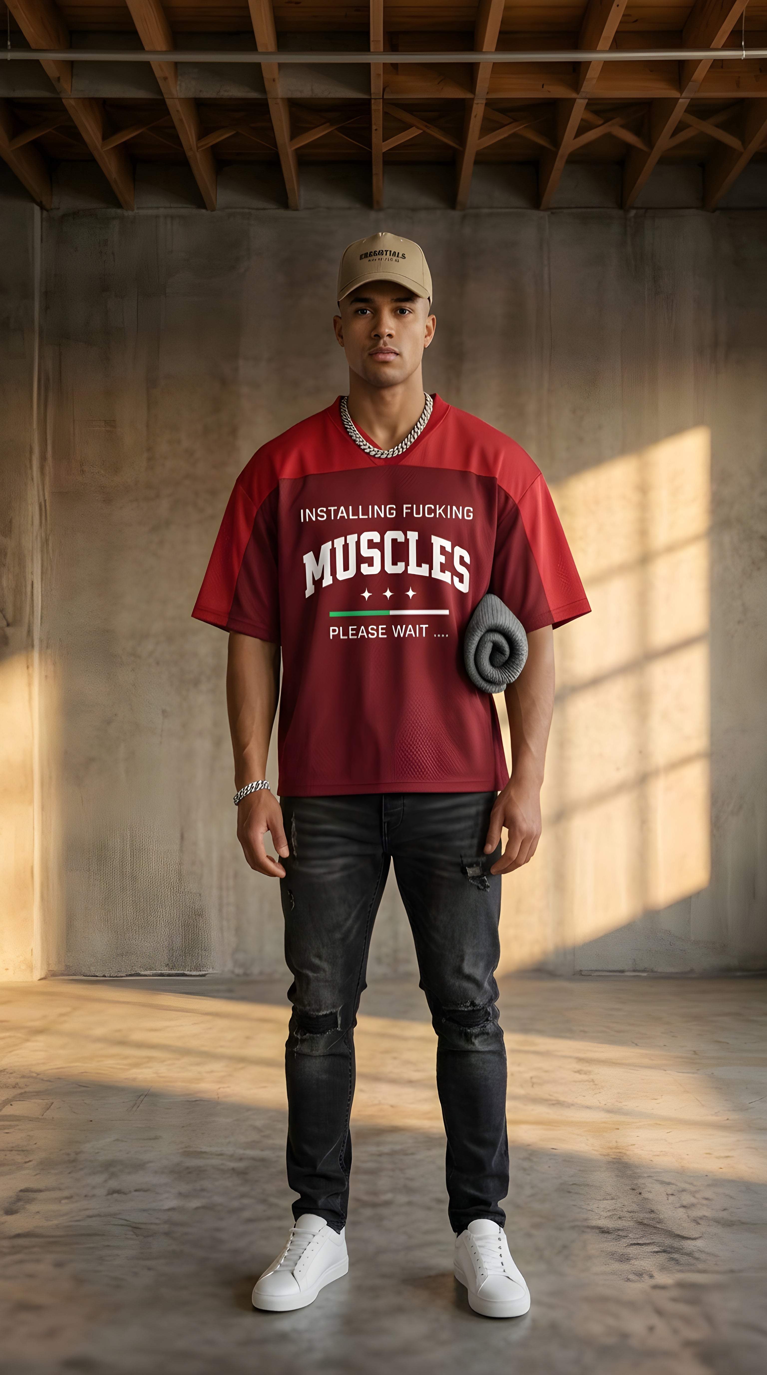 Mens MUSCLES  Oversized Mesh V-Neck Soccer Jersey