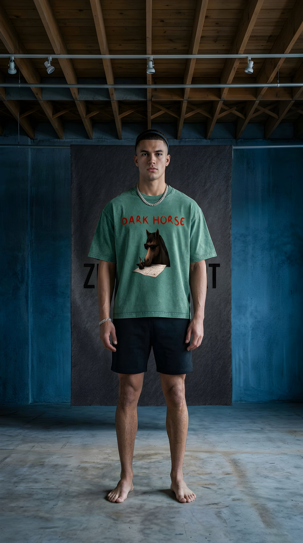 Mens 'DARK HORSE" Mineral Wash Boxy Cotton Tee