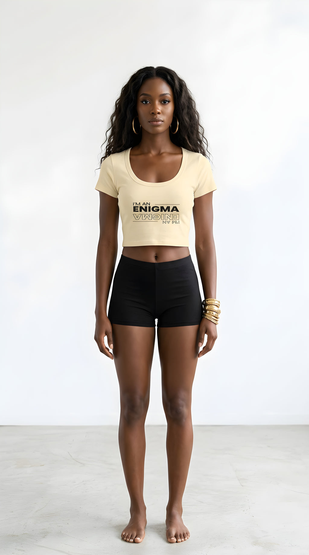 Womens 'ENIGMA' Solid Color Slim Crop Tee