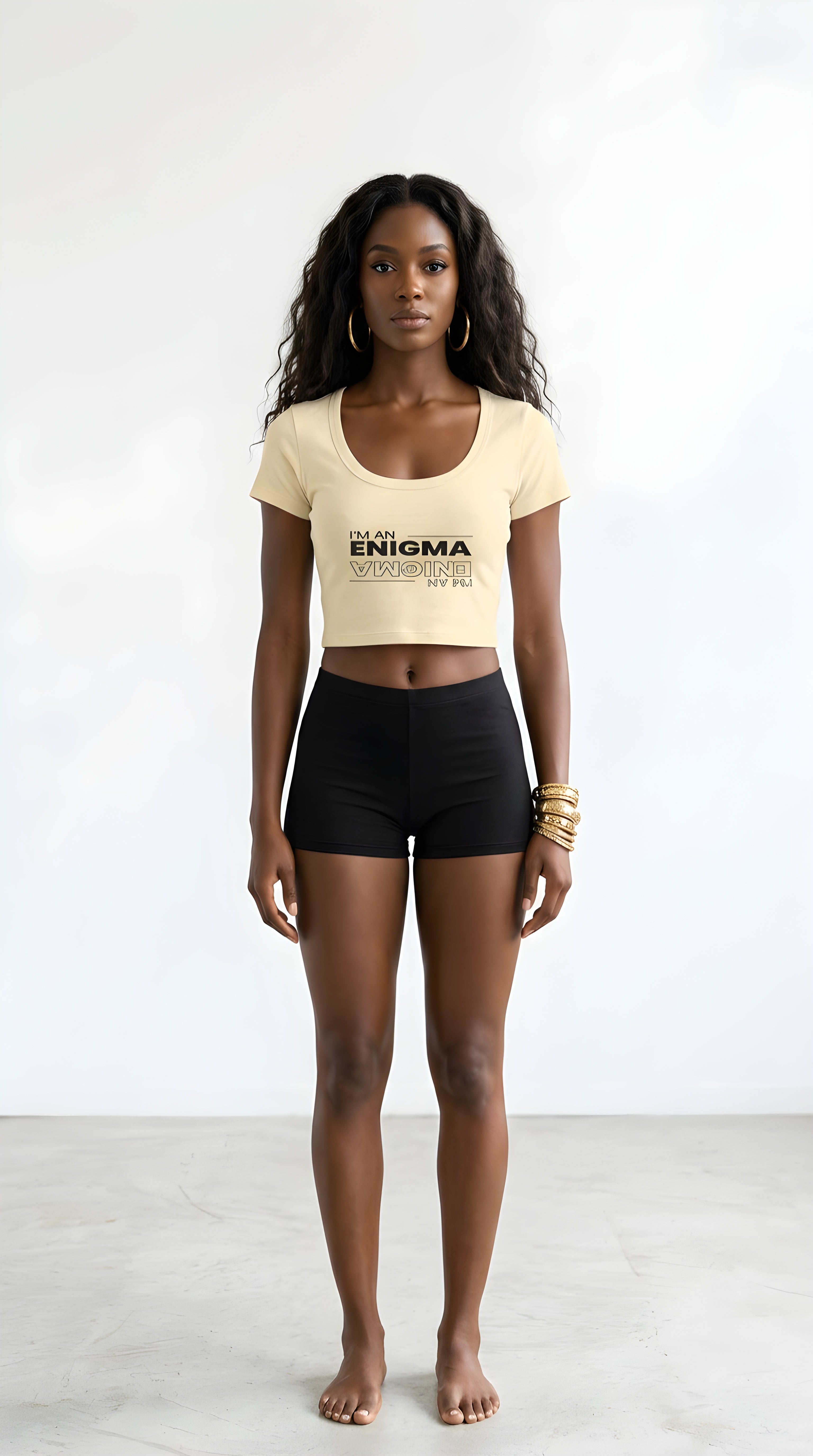 Womens 'ENIGMA' Solid Color Slim Crop Tee