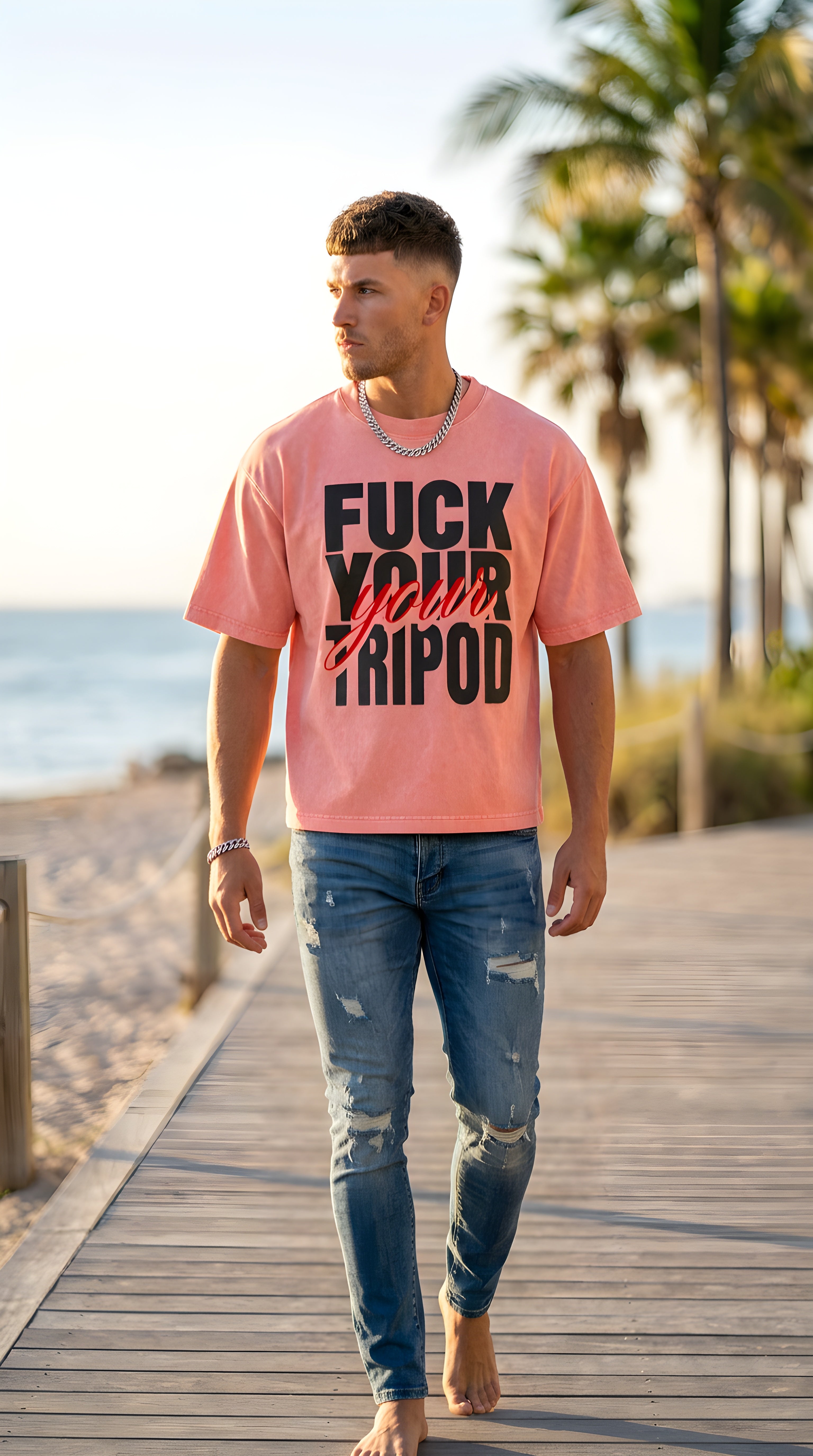 MENS 'FUCK YOUR TRIPOD' Miniral Wash Boxy Cotton T-Shirt