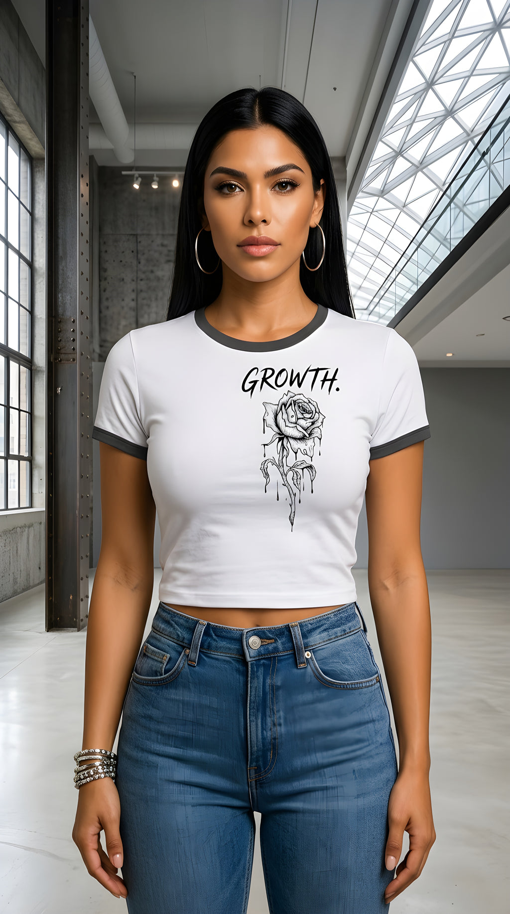 Womens 'GROWTH'  Slim Color Block Tee