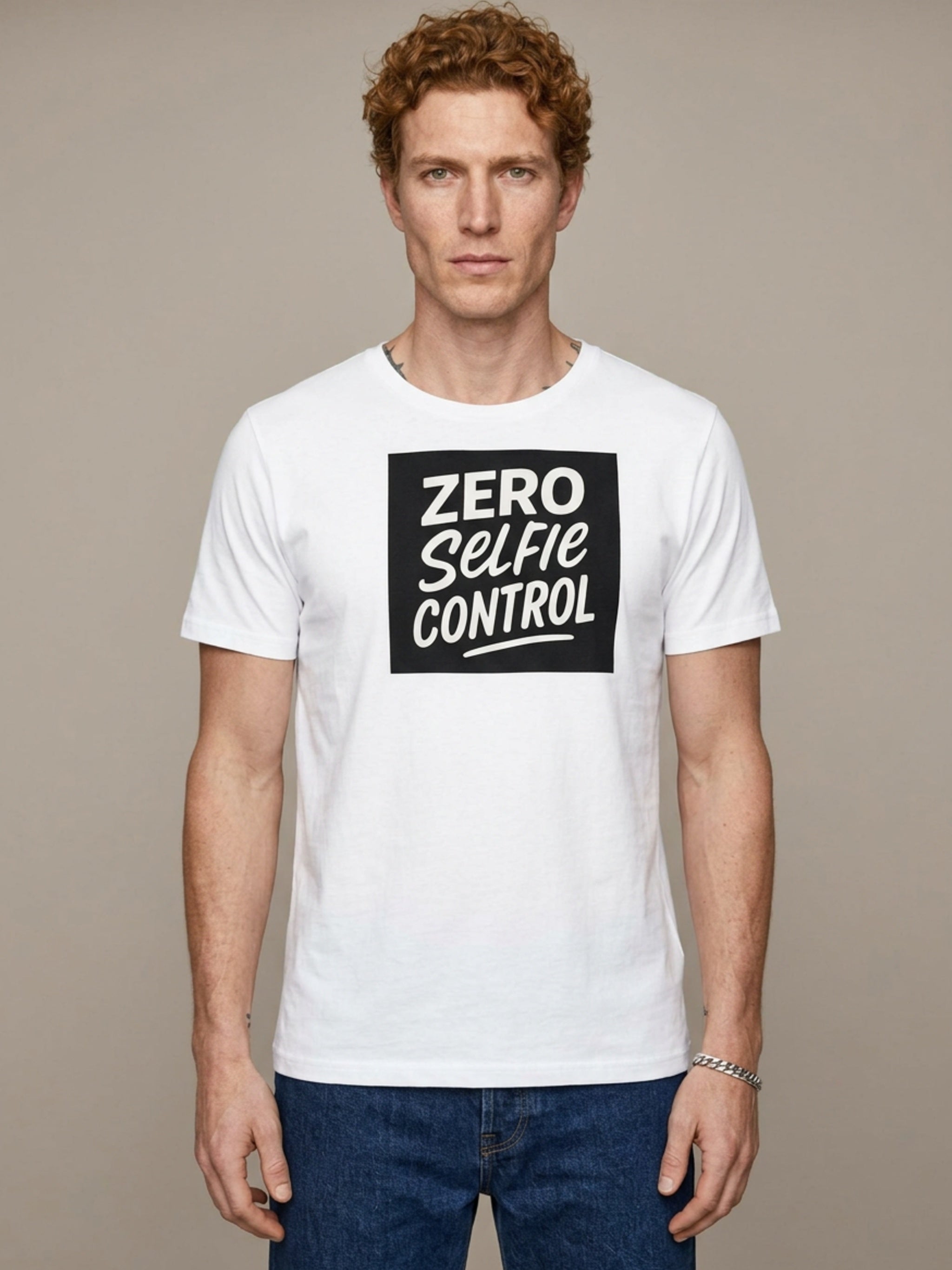 MENS 'ZERO SELFIE CONTROL' organic mid-light TEE
