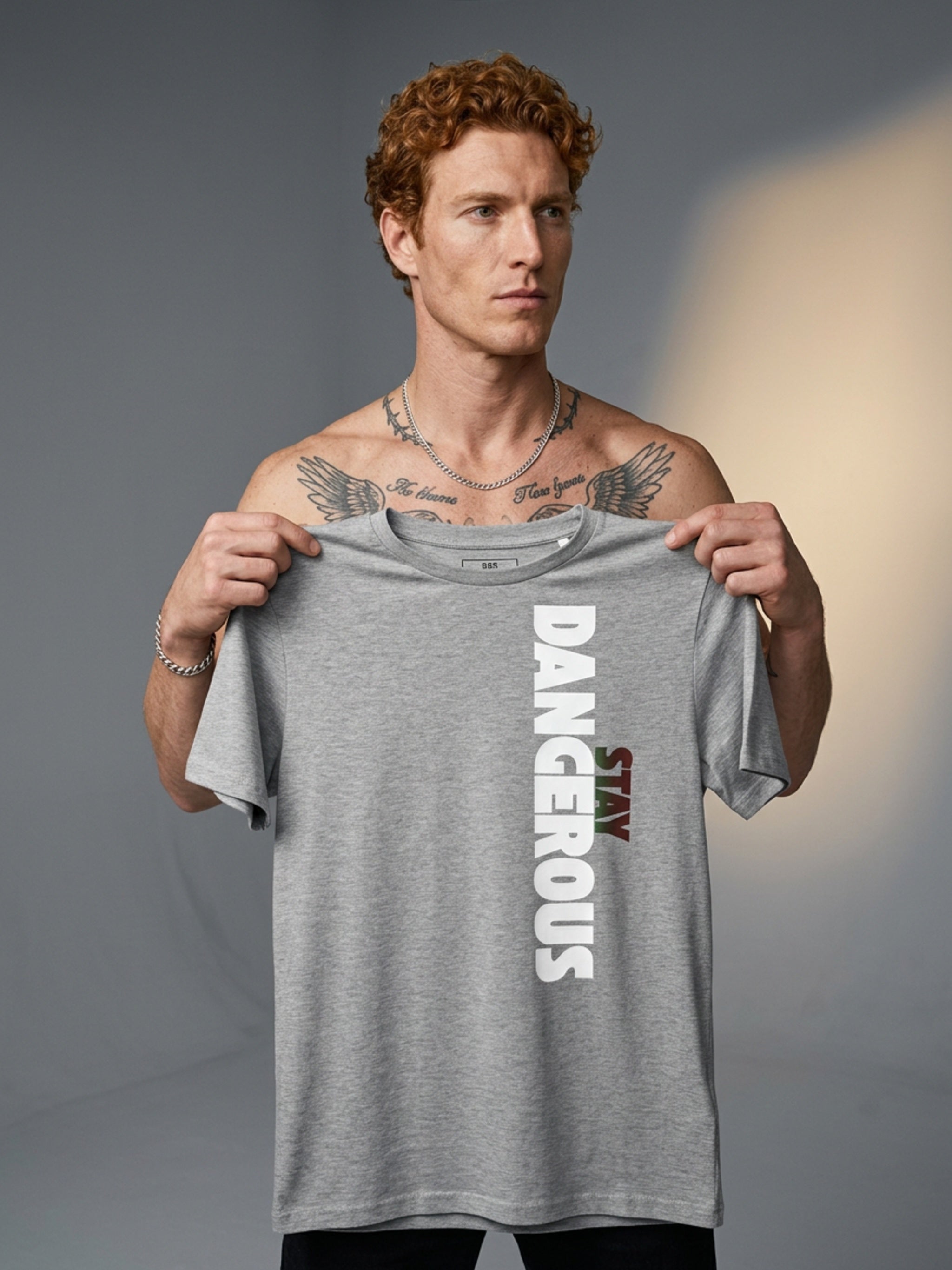 MENS 'STAY DANGEROUS'  organic mid-light TEE