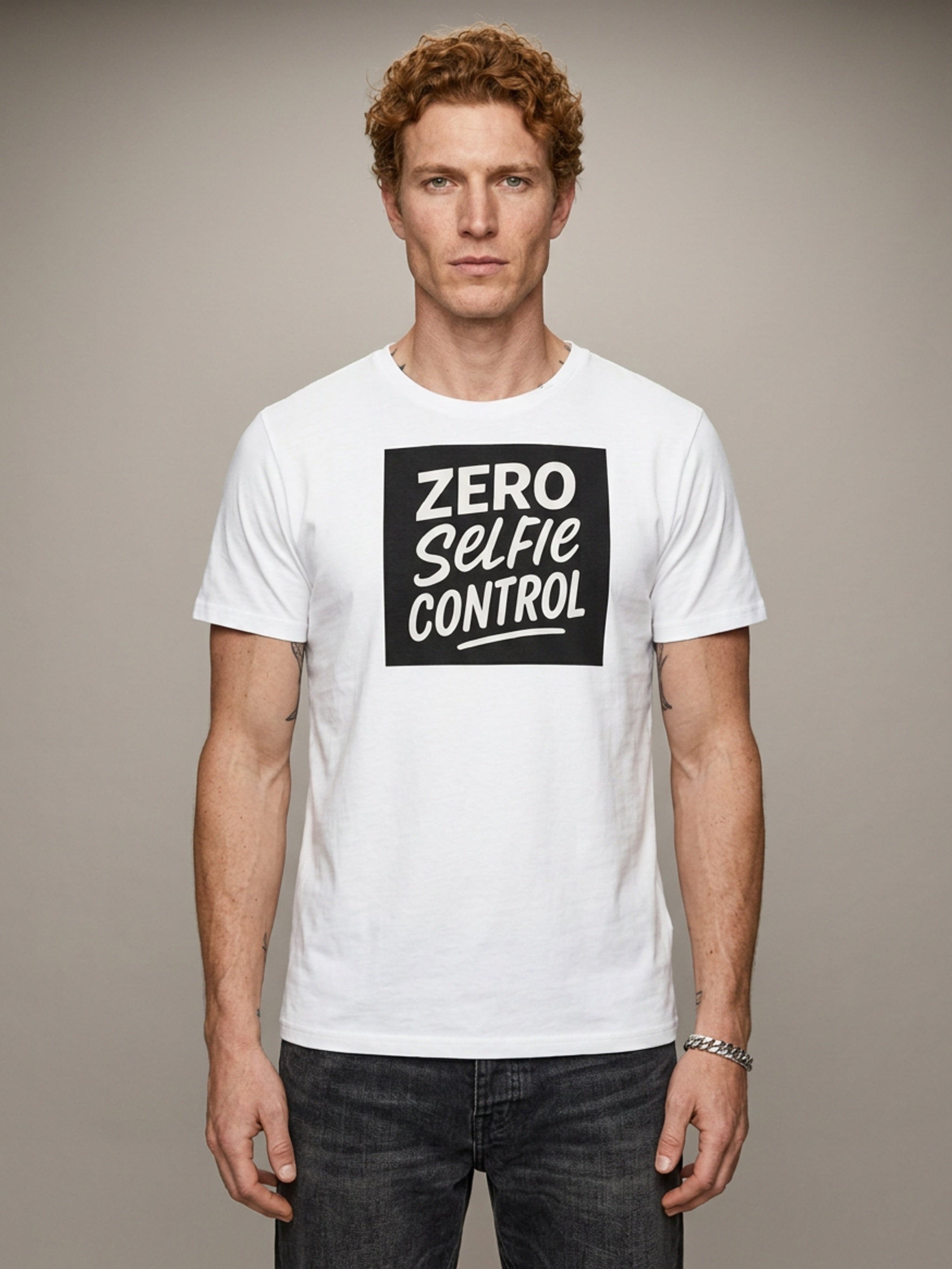 MENS 'ZERO SELFIE CONTROL' organic mid-light TEE