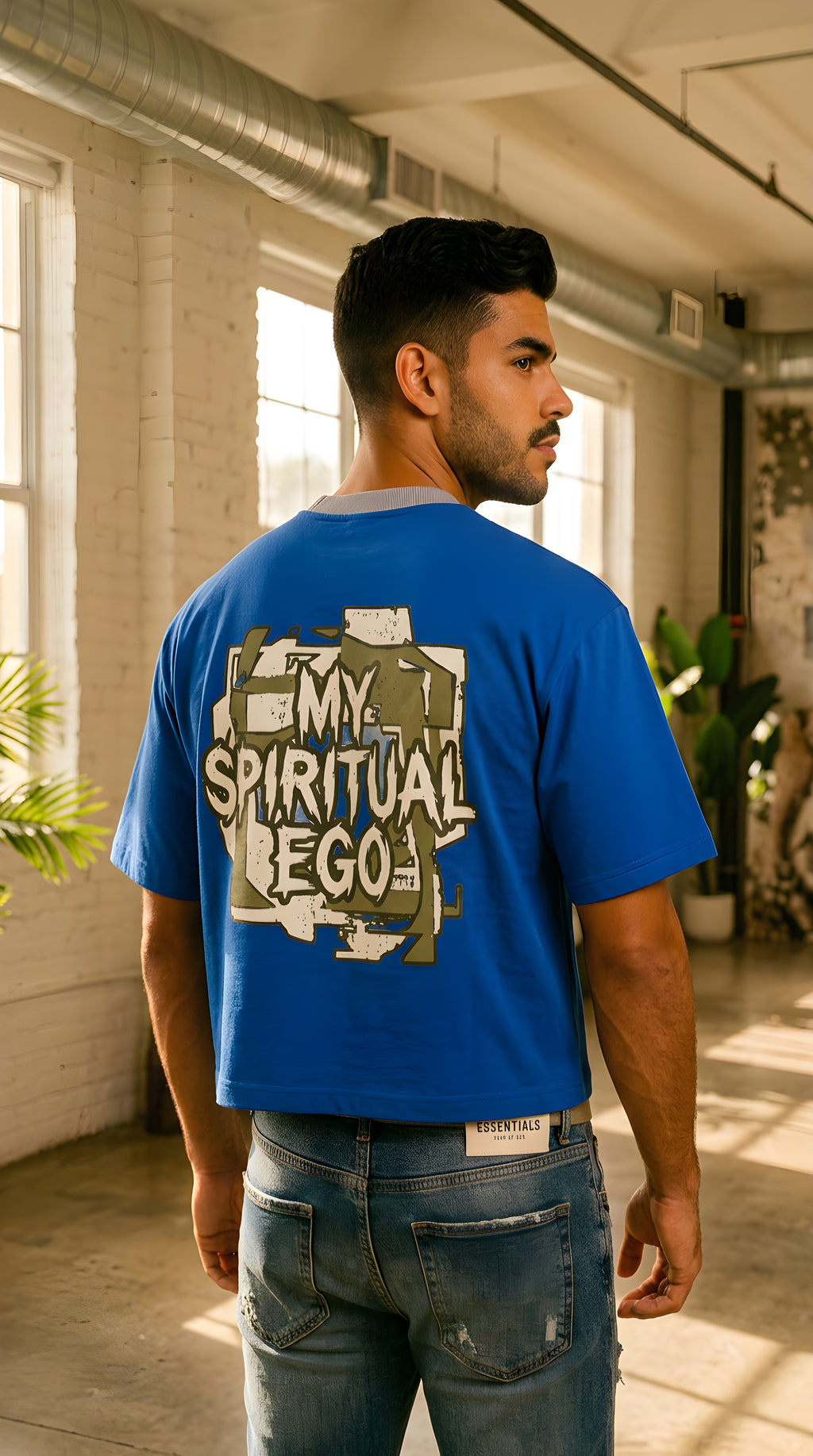 Mens ' MY SPIRITUAL EGO' DUEL HUE Heavyweight Boxy Tee
