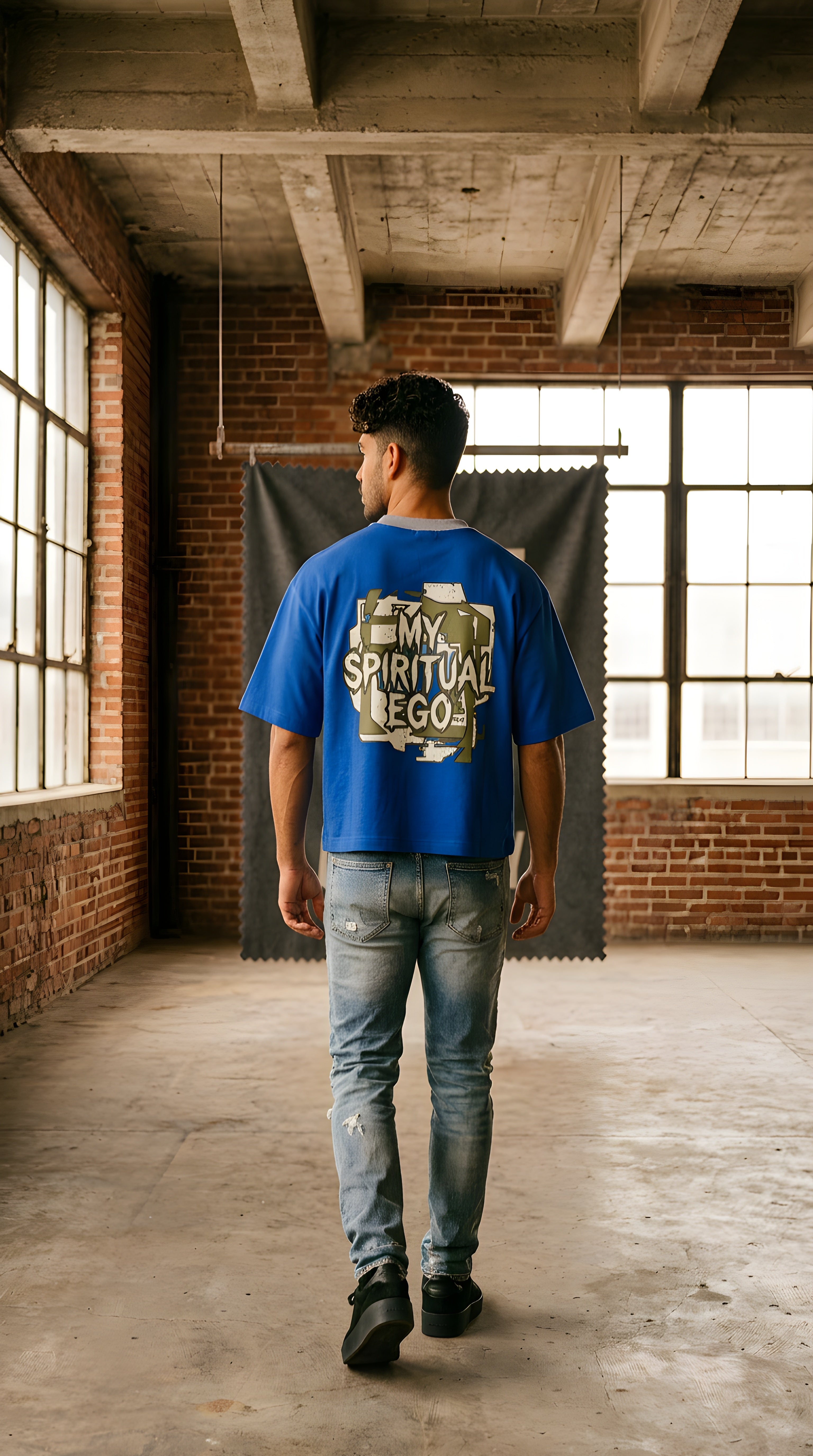 Mens ' MY SPIRITUAL EGO' DUEL HUE Heavyweight Boxy Tee