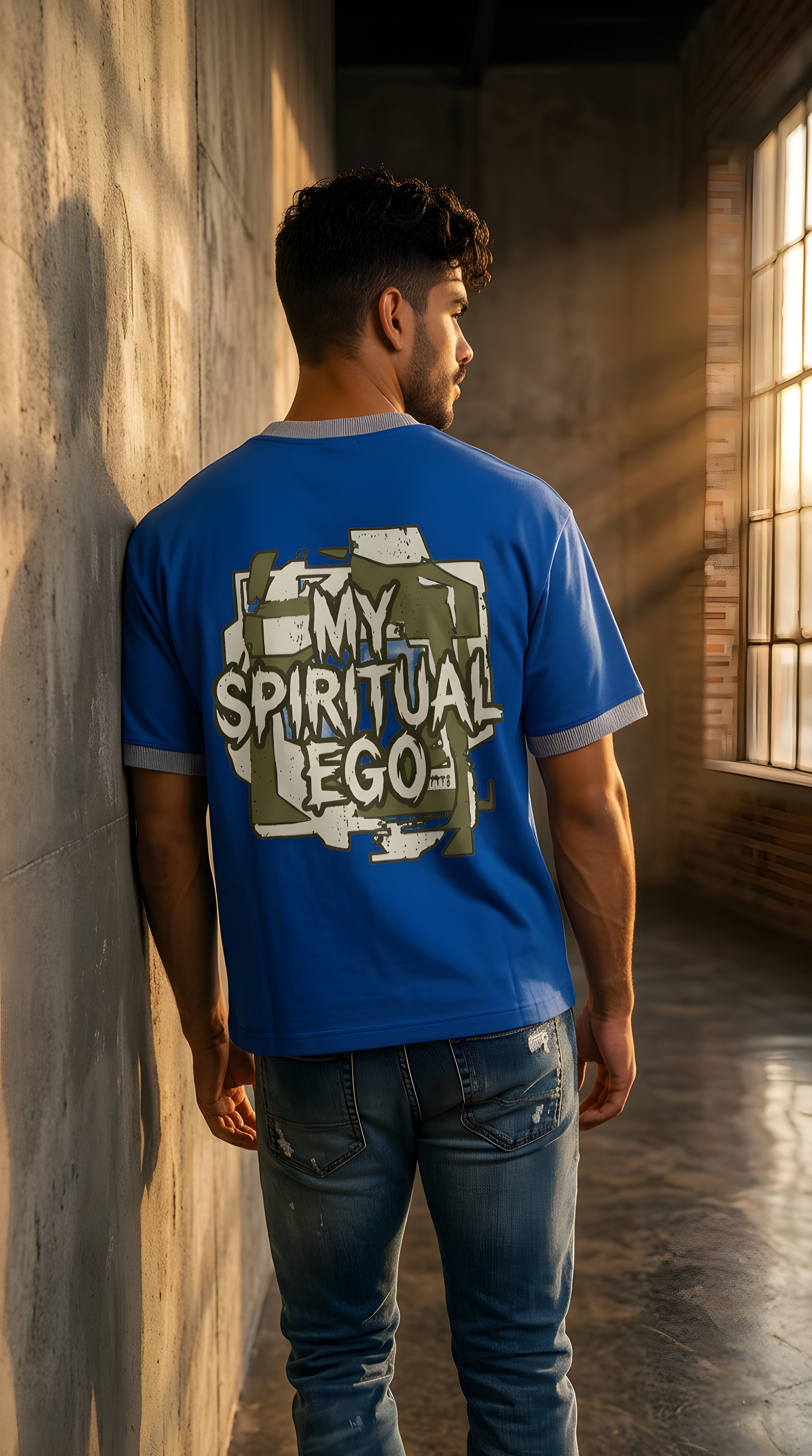 Mens ' MY SPIRITUAL EGO' DUEL HUE Heavyweight Boxy Tee