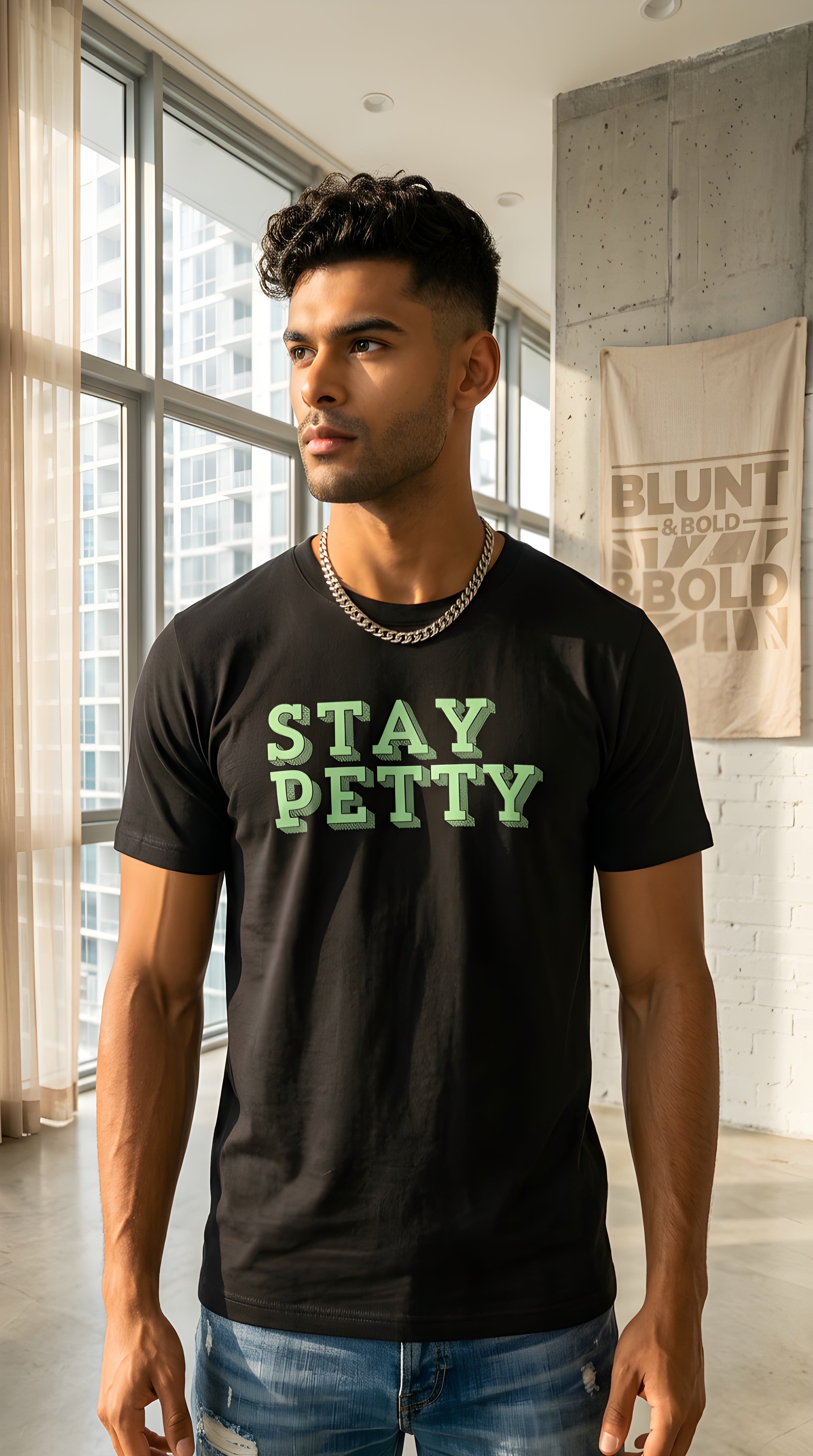 Mens Stay Petty  organic mid-light Tee