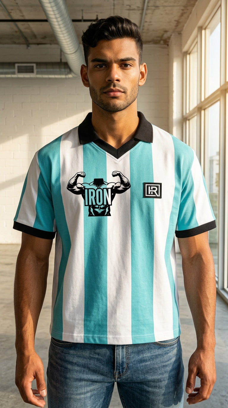 MENS 'IRON'  Boxy Striped Collared Soccer Jersey