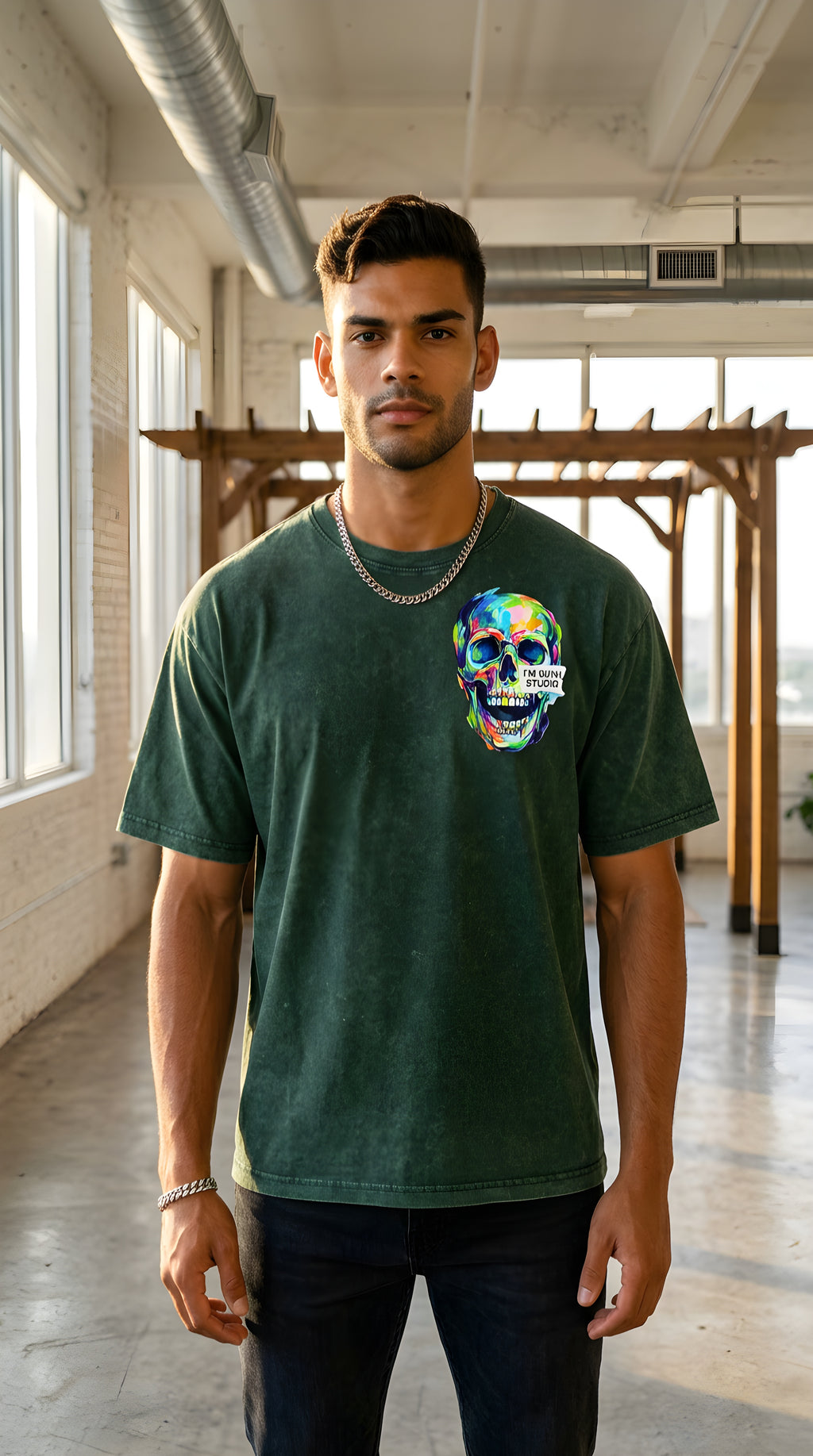 Mens ' IM WITH '  Mineral Wash Boxy Tee
