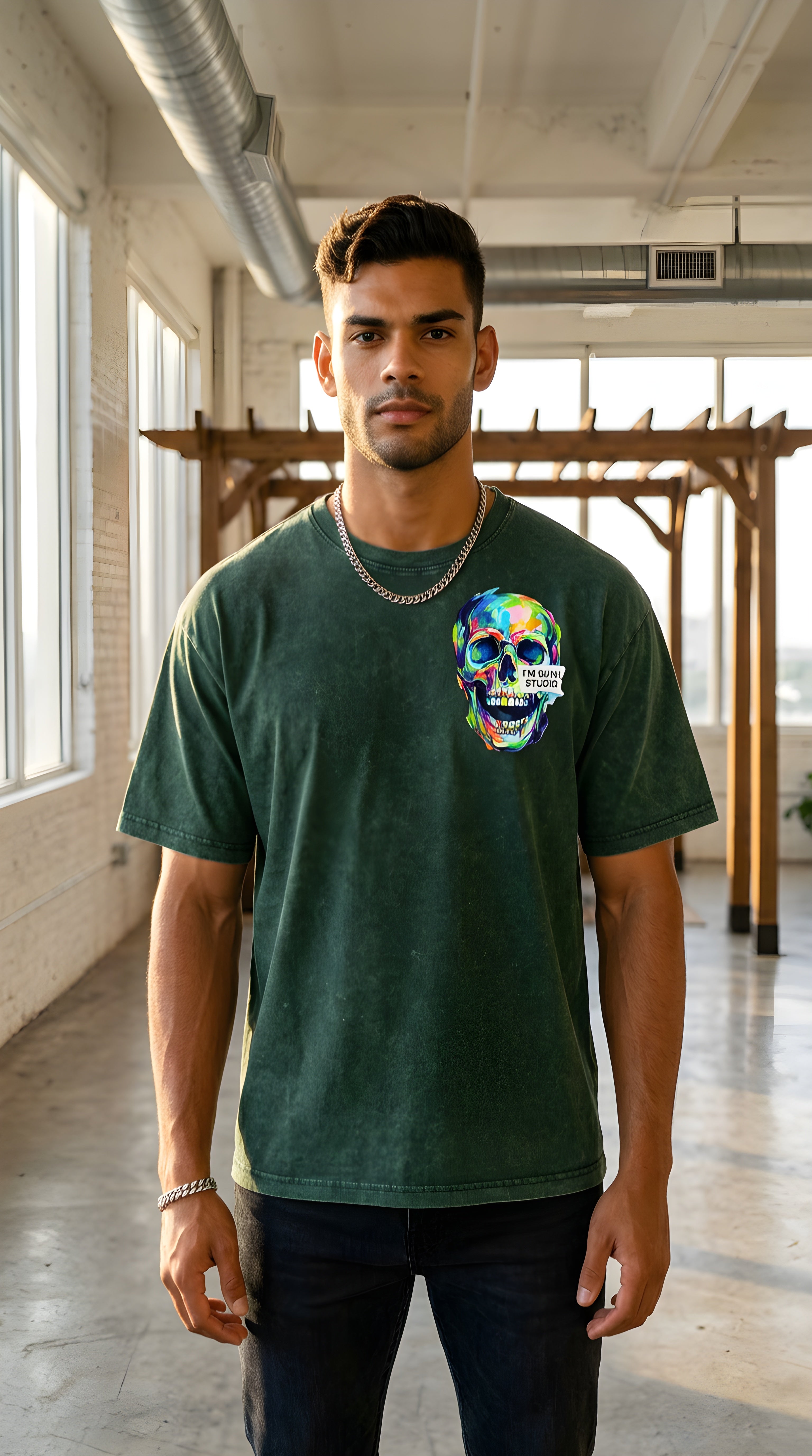 Mens ' IM WITH '  Mineral Wash Boxy Tee