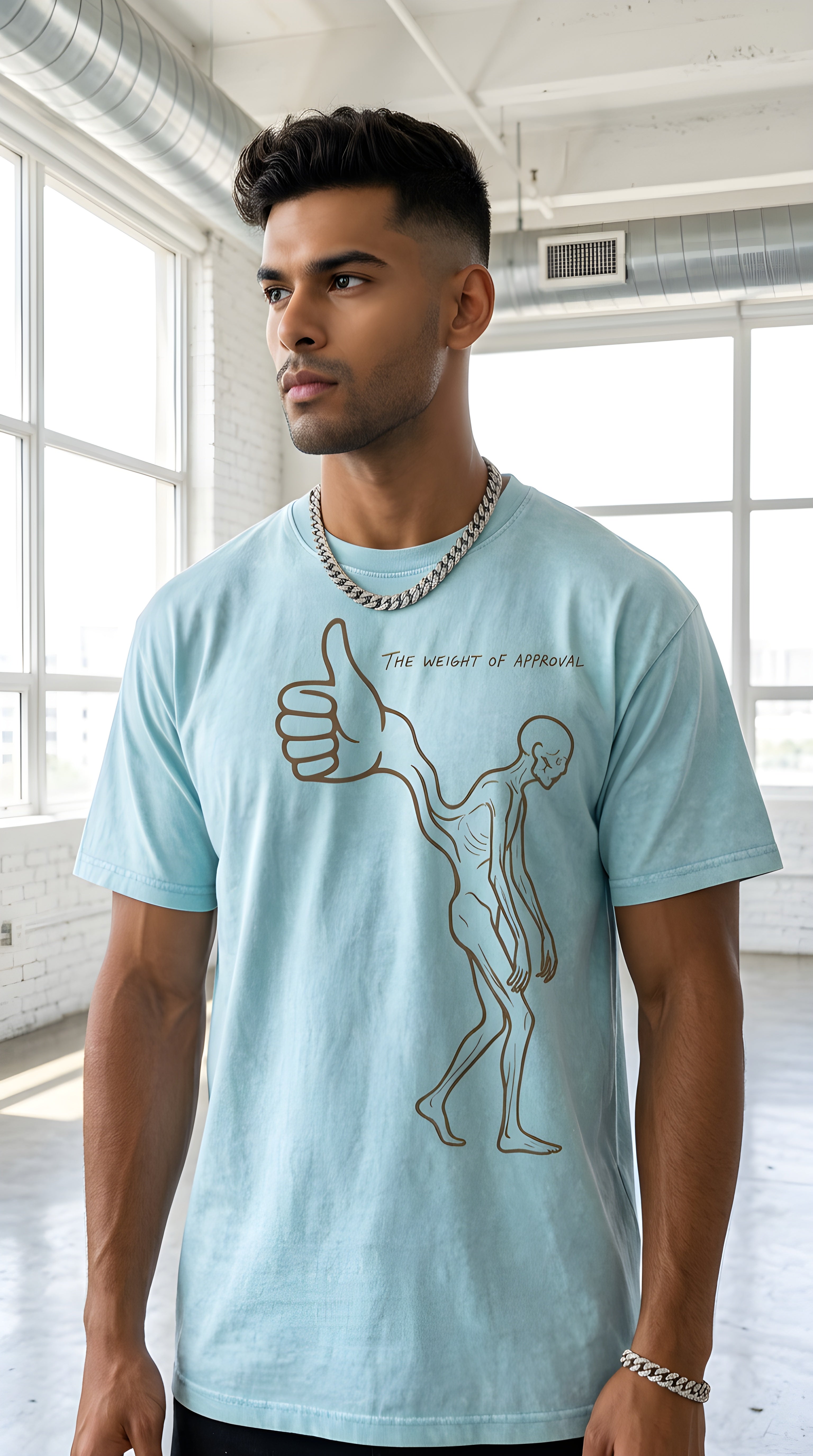 Mens 'WEIGHT OF APPROVAL' Snow Washed Oversized Cotton T-Shirt