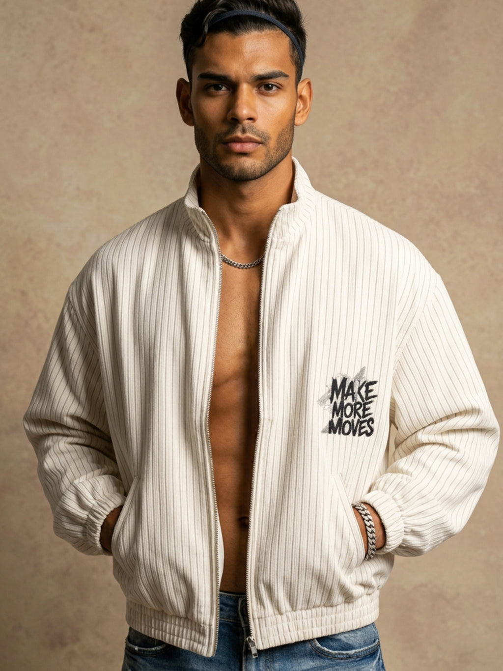 MENS ' MAKE MOVES ' Striped Full-Zip Track Jacket