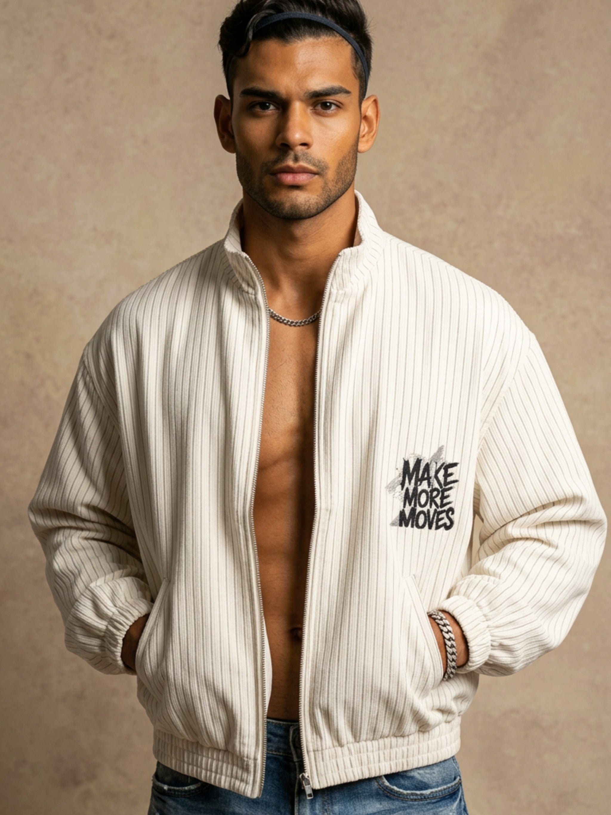 MENS ' MAKE MOVES ' Striped Full-Zip Track Jacket