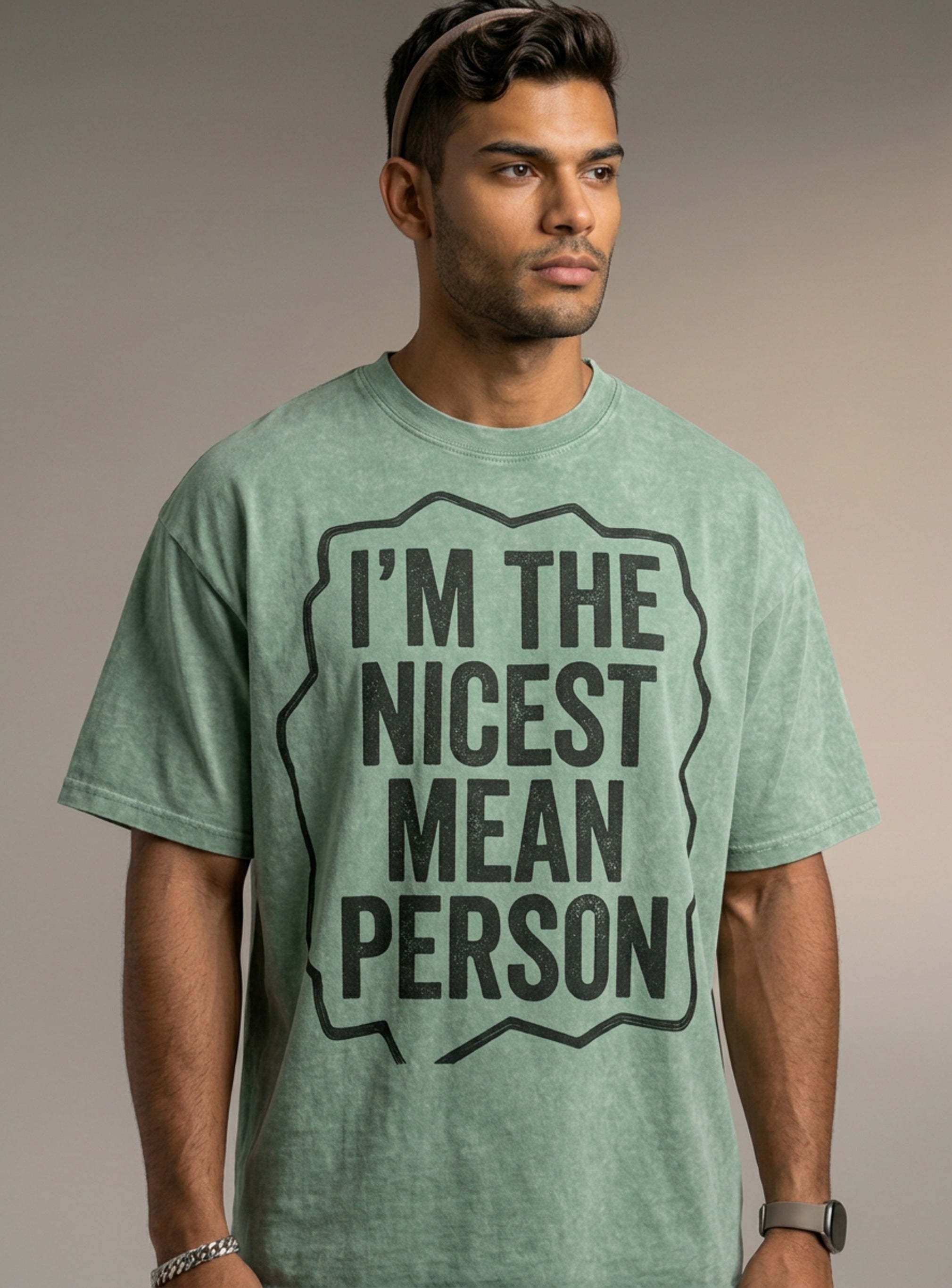 MENS ' NICEST MEAN PERSON ' now Washed Oversized Cotton TEE