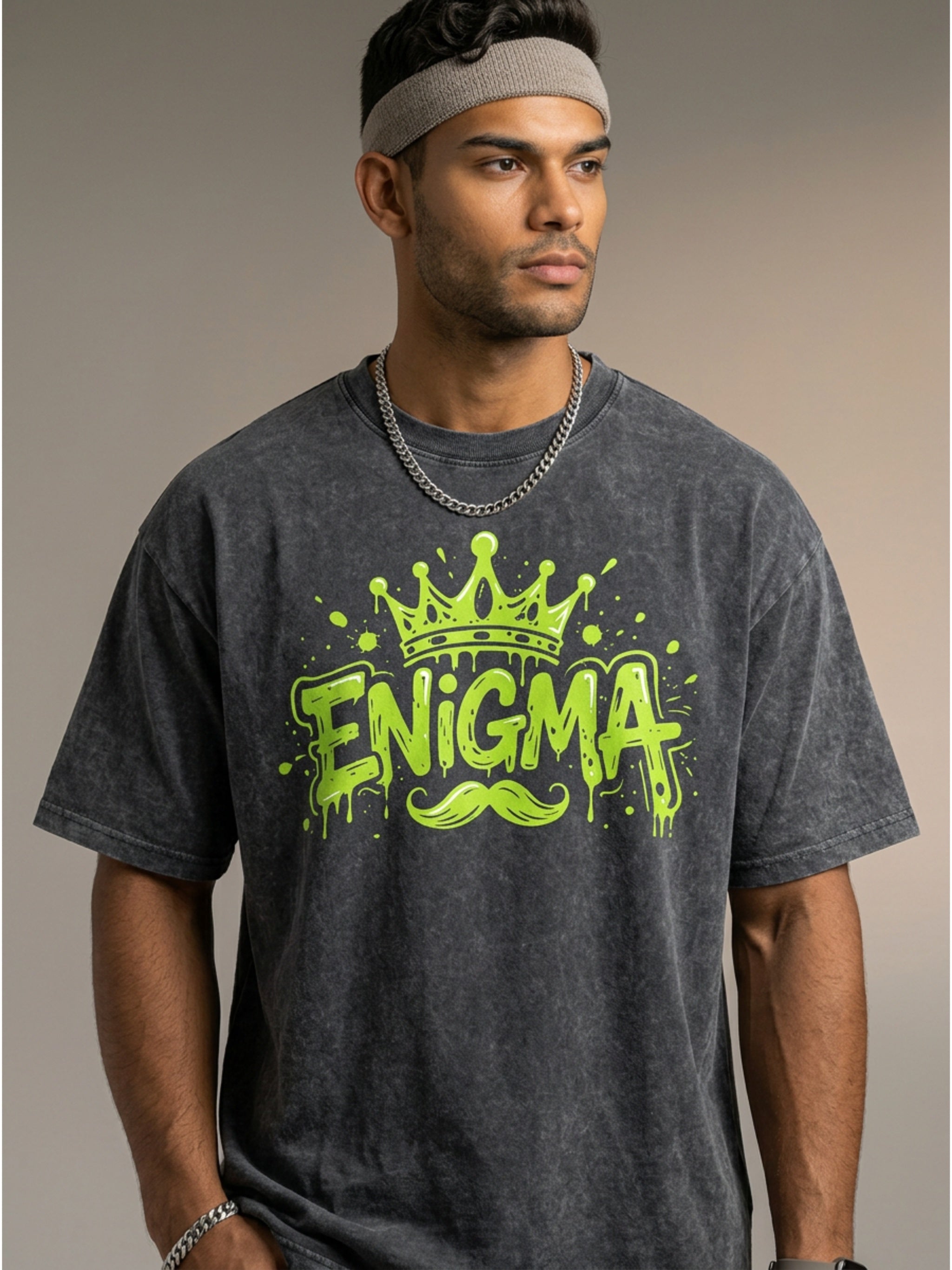 MENS ' ENIGMA ' Snow Washed Oversized Cotton T-Shirt