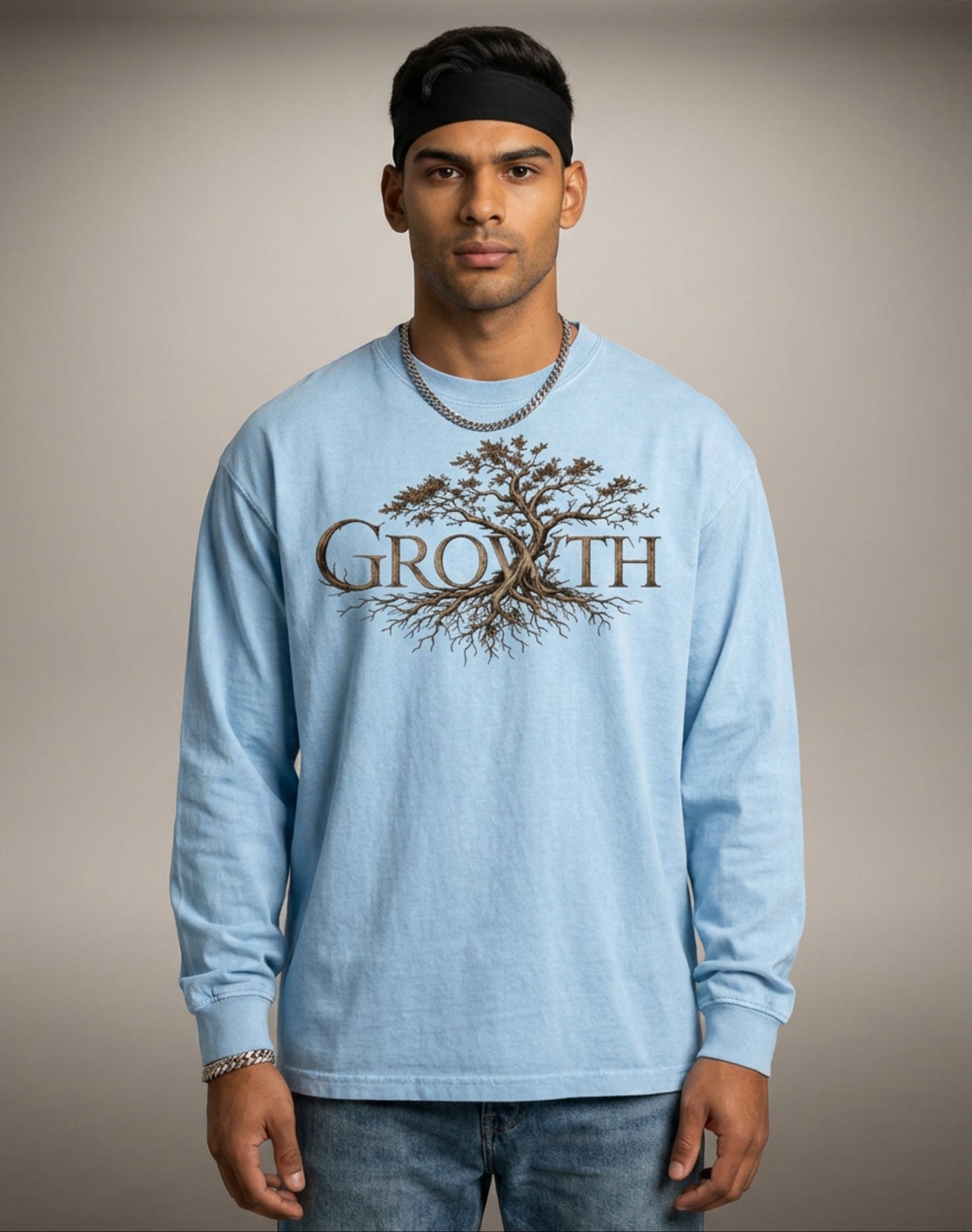 MENS 'GROWTH' Acid Wash Oversize Long Sleeve TEE
