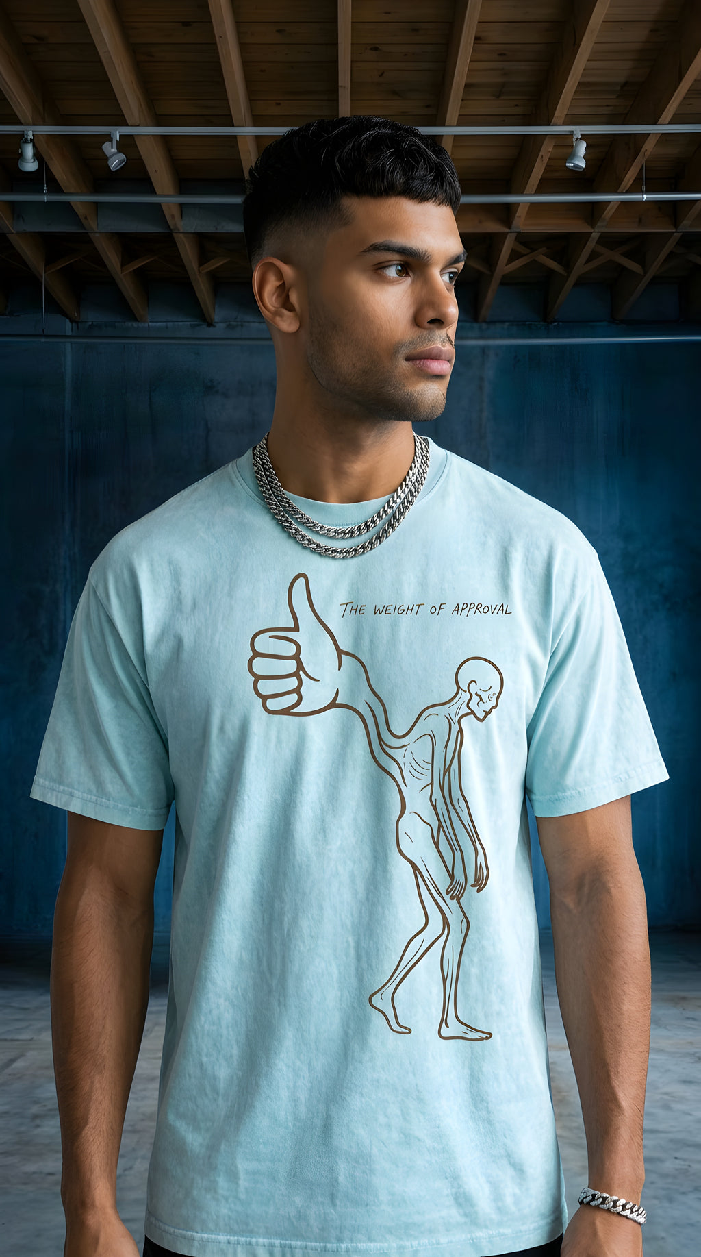 Mens 'WEIGHT OF APPROVAL' Snow Washed Oversized Cotton T-Shirt
