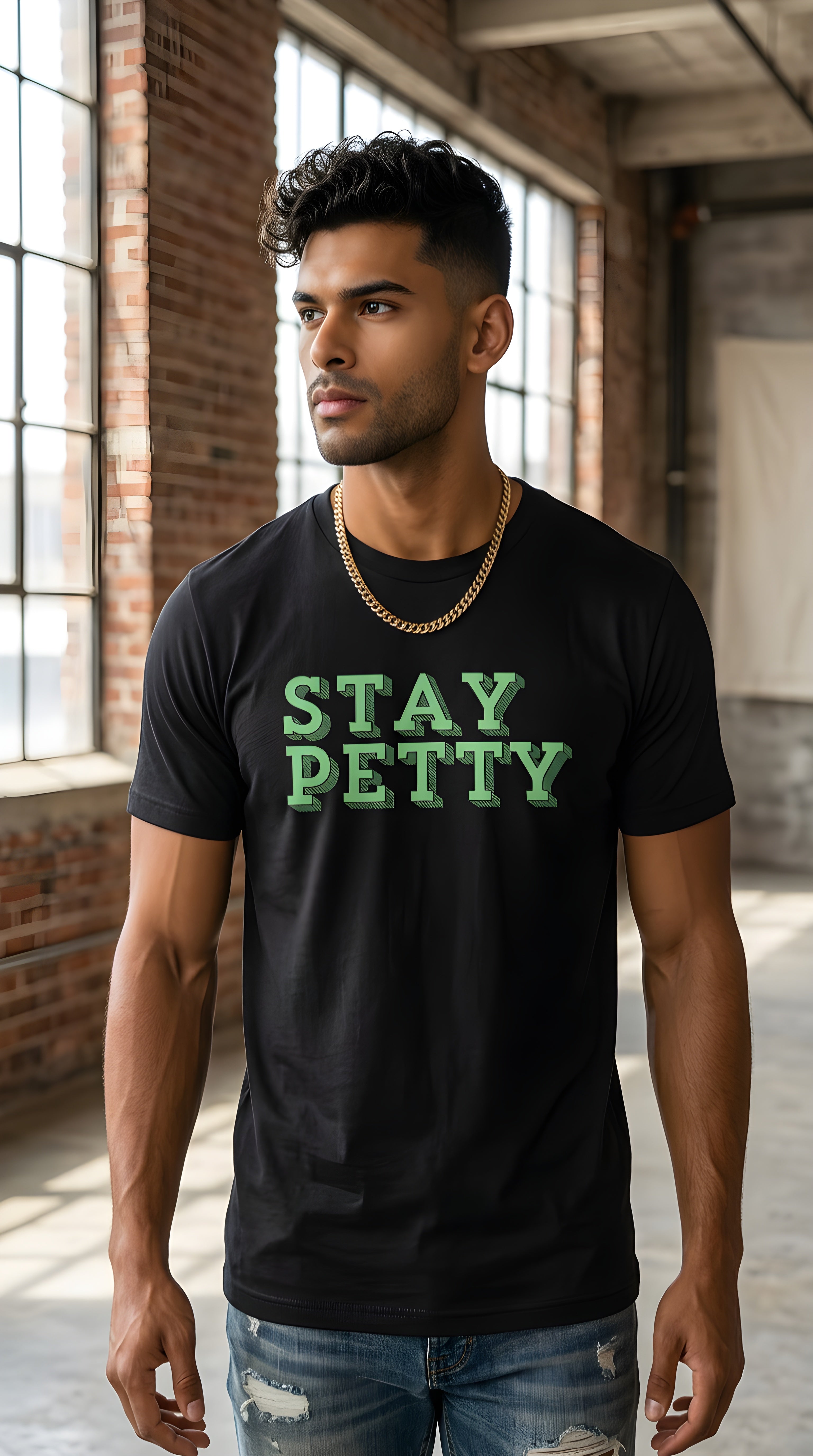 Mens Stay Petty  organic mid-light Tee