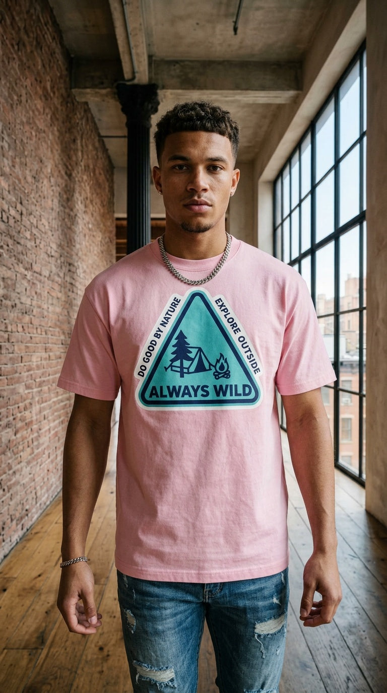 MENS ' ALWAYS WILD ' Washed Oversized Cotton TEE