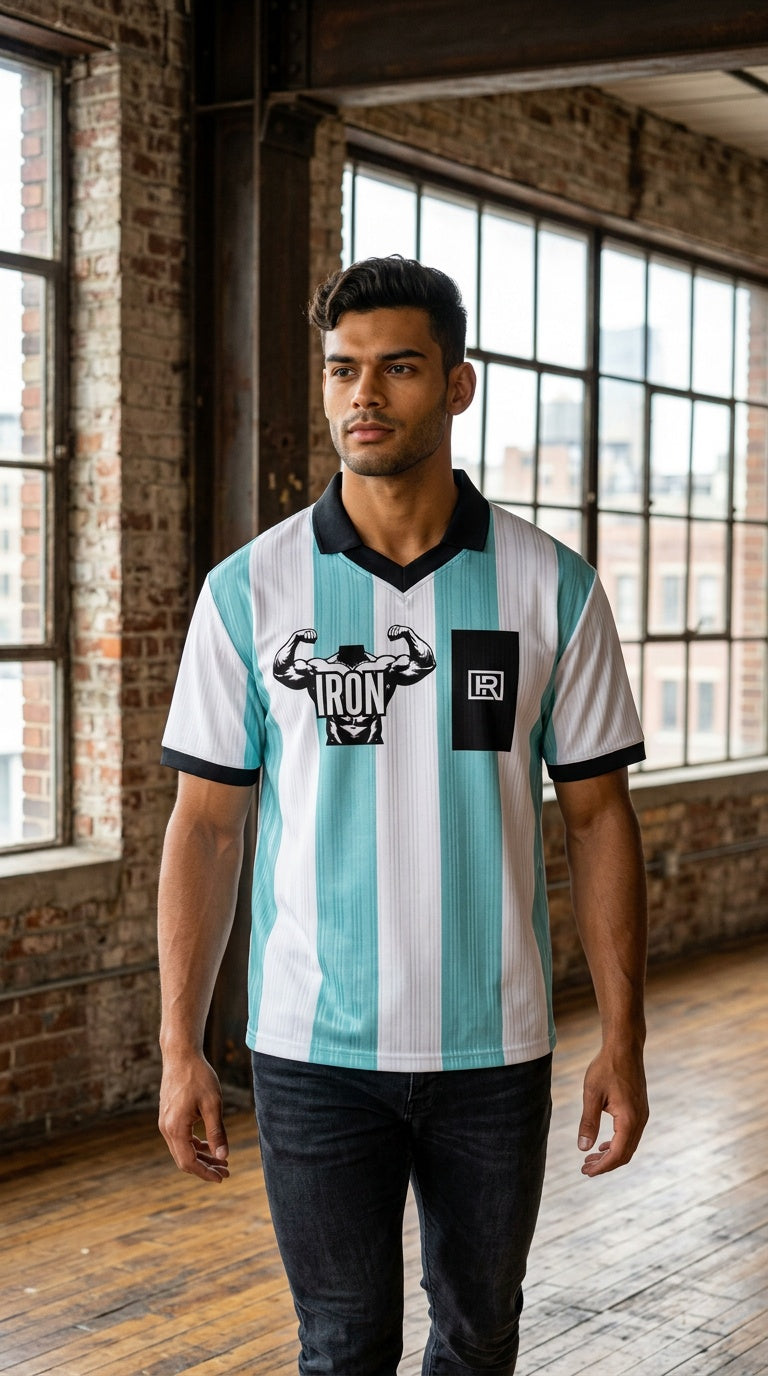 MENS 'IRON'  Boxy Striped Collared Soccer Jersey