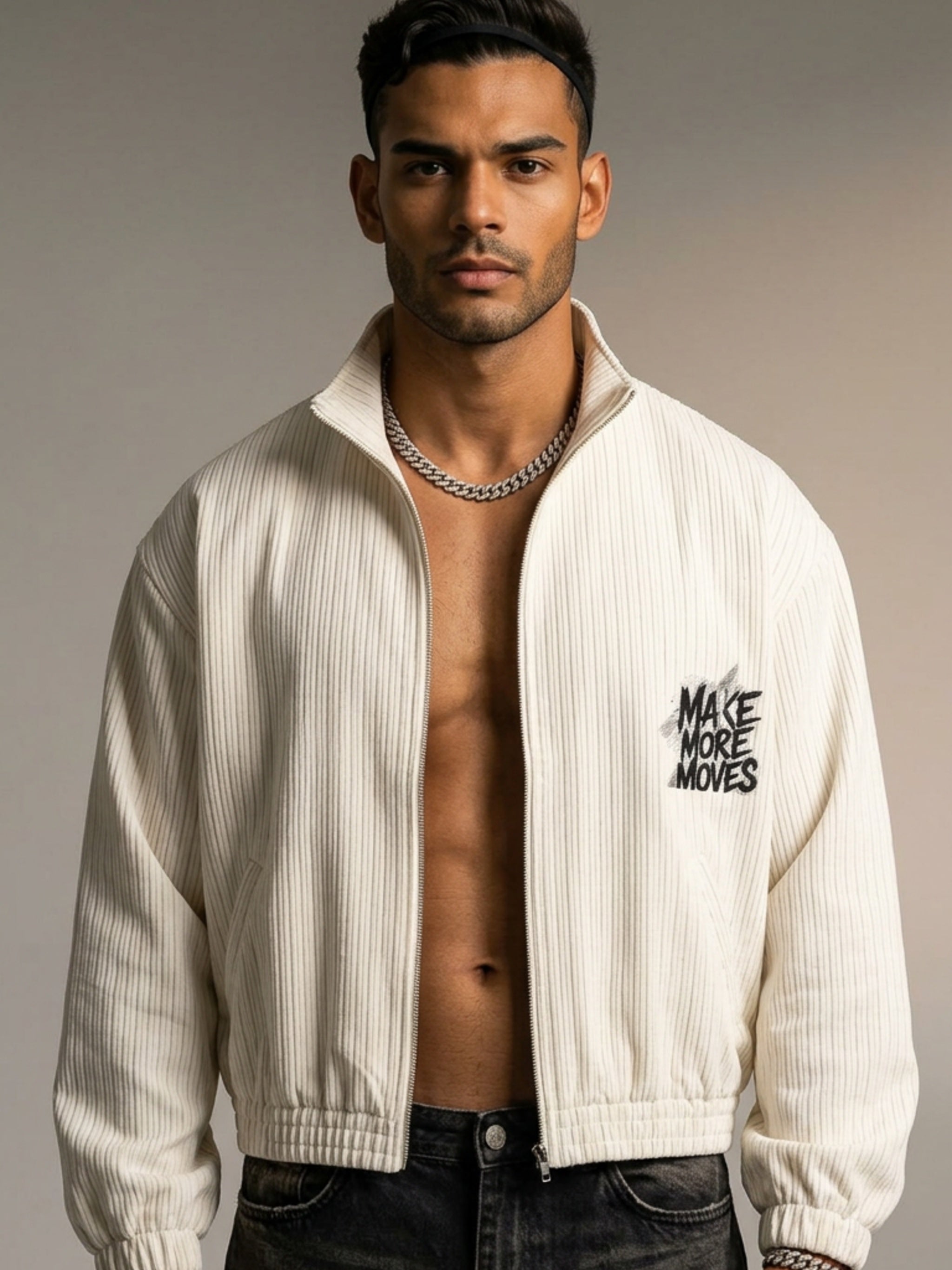 MENS ' MAKE MOVES ' Striped Full-Zip Track Jacket