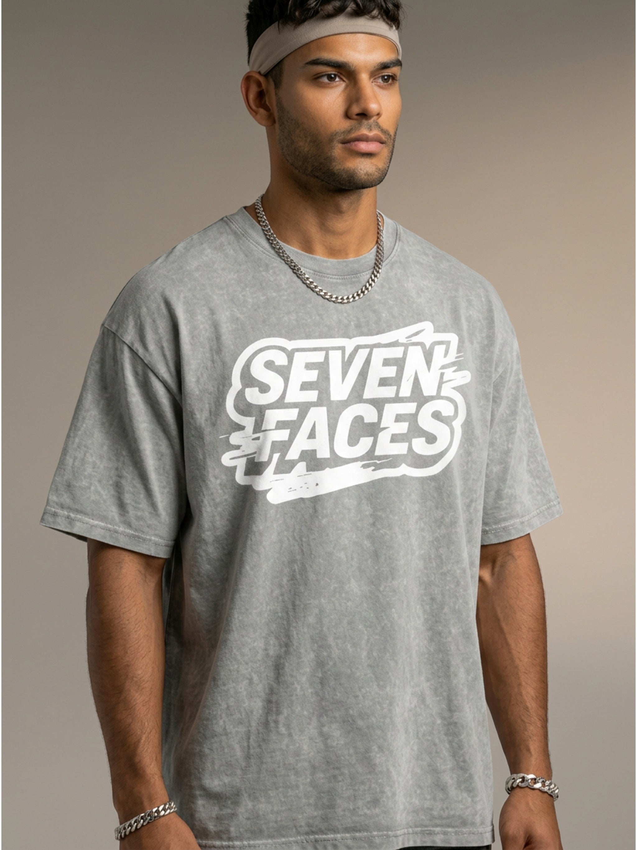 MENS ' SEVEN FACES ' Snow Washed Oversized Cotton TEE