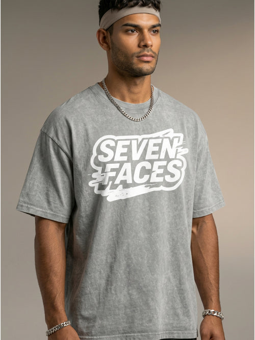 MENS ' SEVEN FACES ' Snow Washed Oversized Cotton TEE