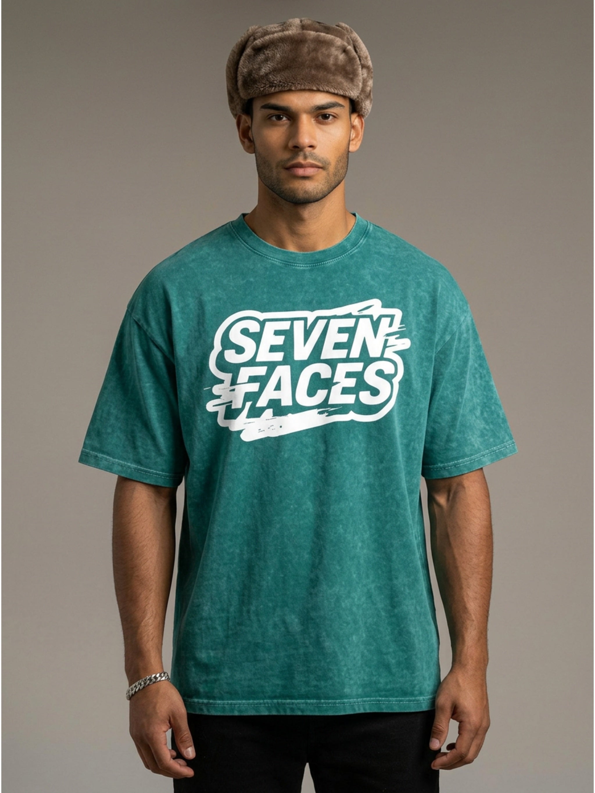 MENS ' SEVEN FACES ' Snow Washed Oversized Cotton TEE
